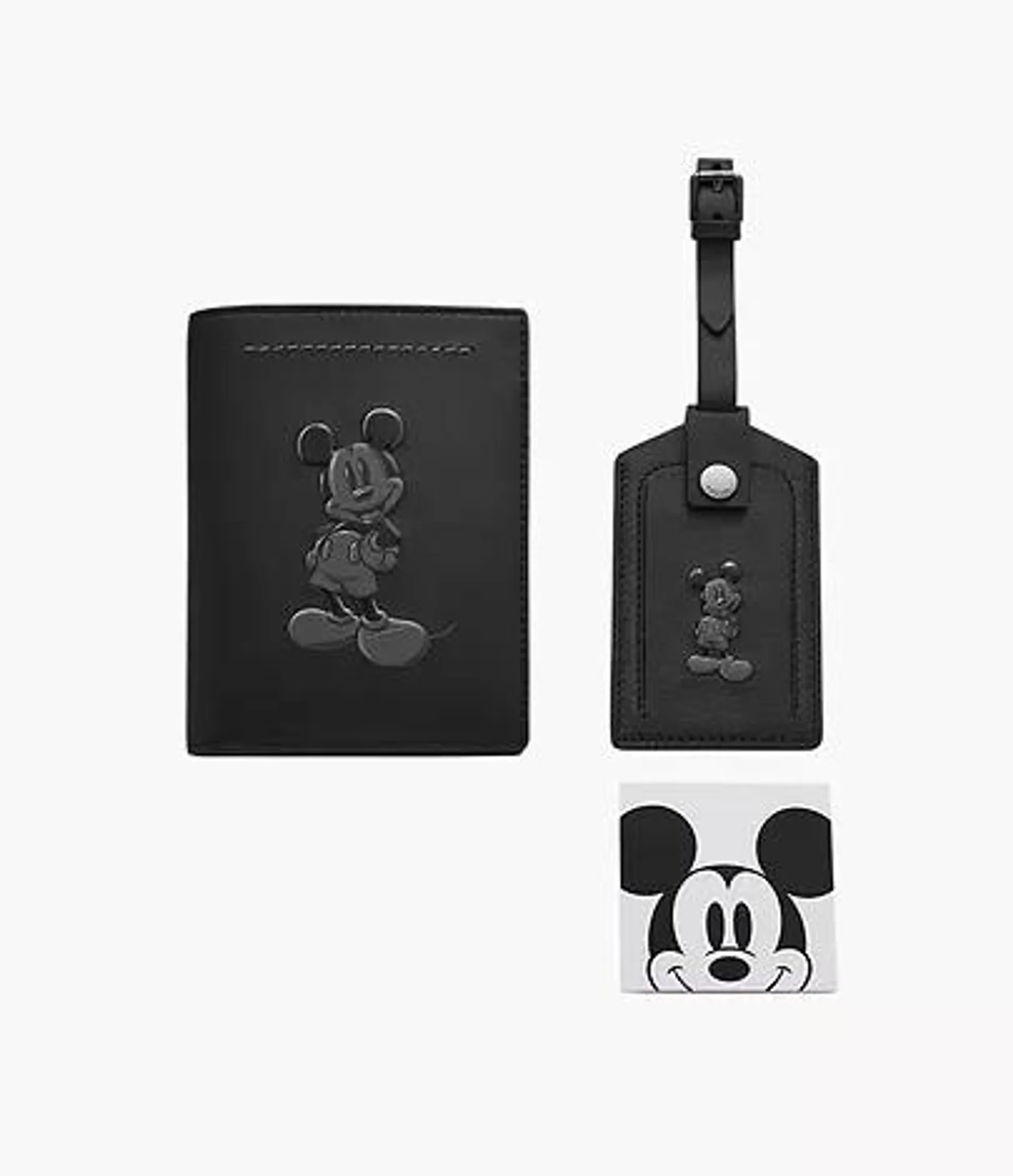 Conjunto para regalar con funda de pasaporte y etiqueta para equipaje de Disney Fossil en edición especial