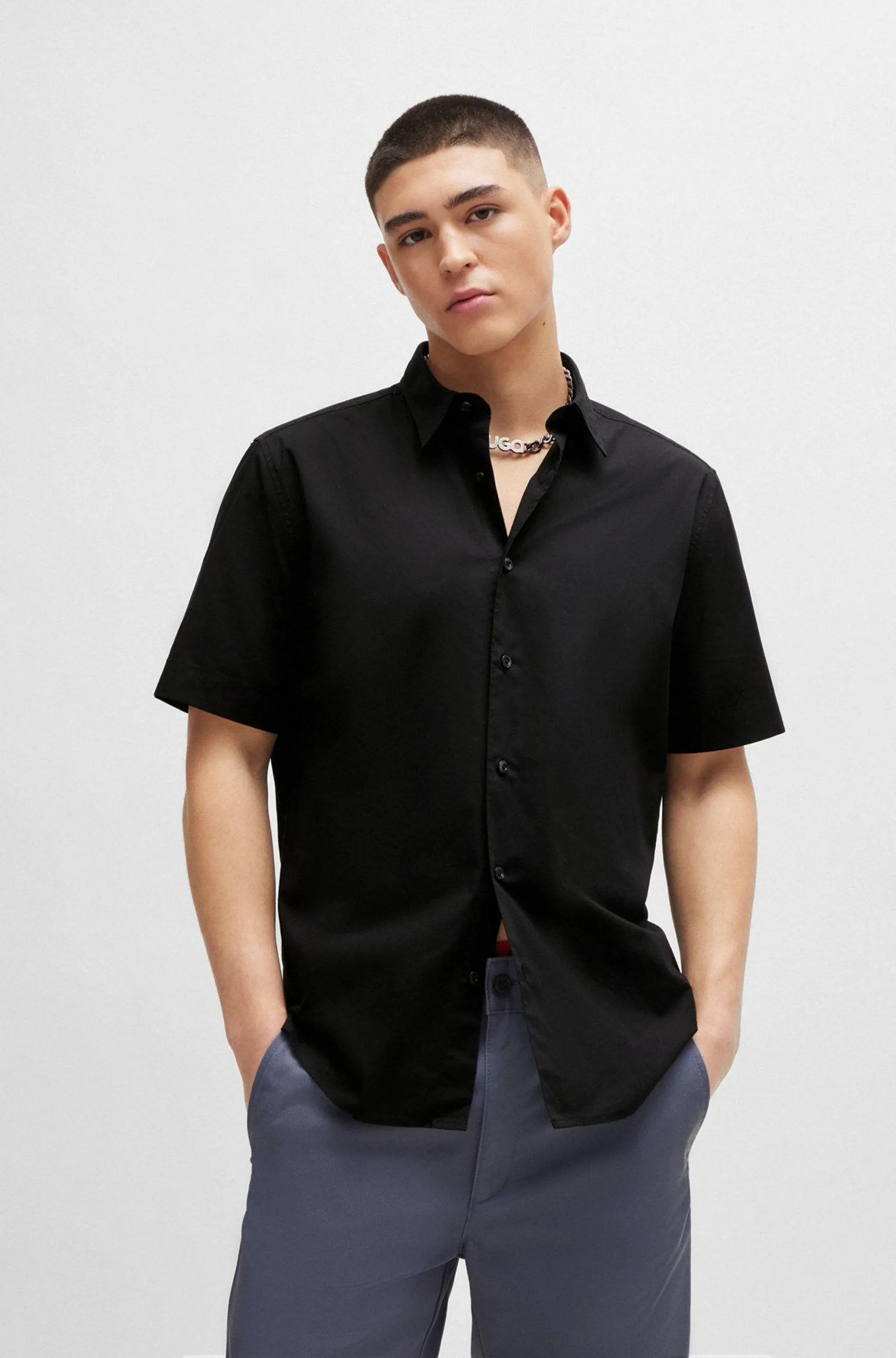 Relaxed-fit shirt in stretch-cotton canvas