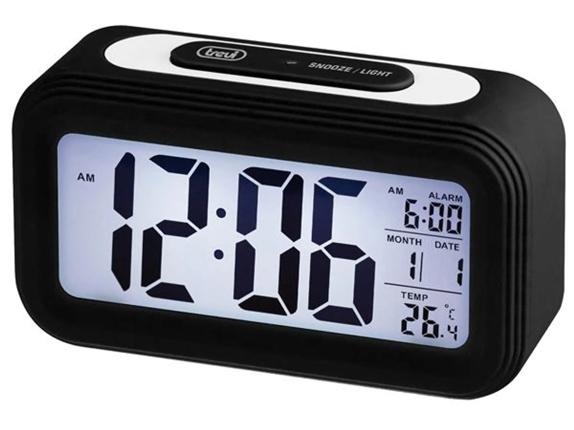 RELOJ DIGITAL CON ALARMA Y TERMAMETRO TREVI SL 3068 S NEGRO