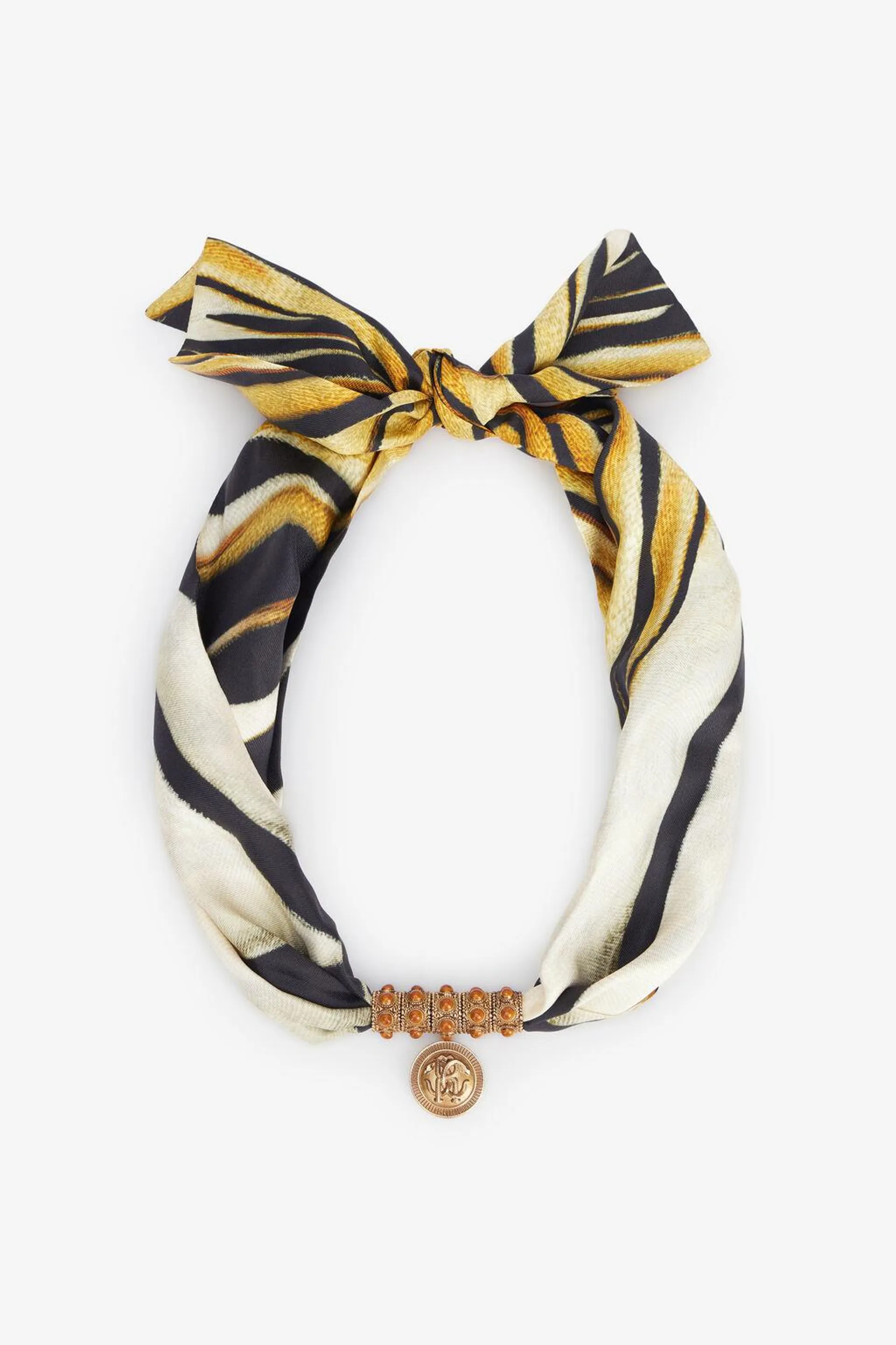 Necklace in metal and printed silk