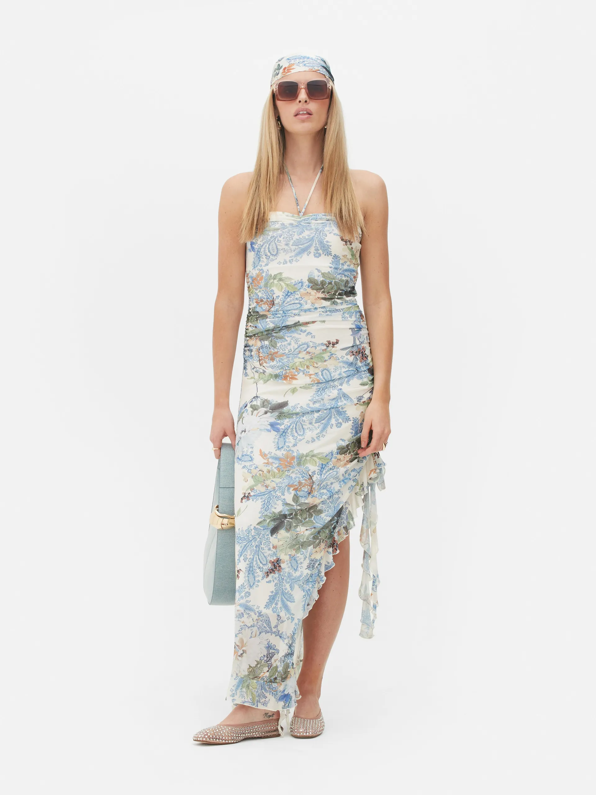 Maxi-jurk met bloemenprint en halternek Rita Ora