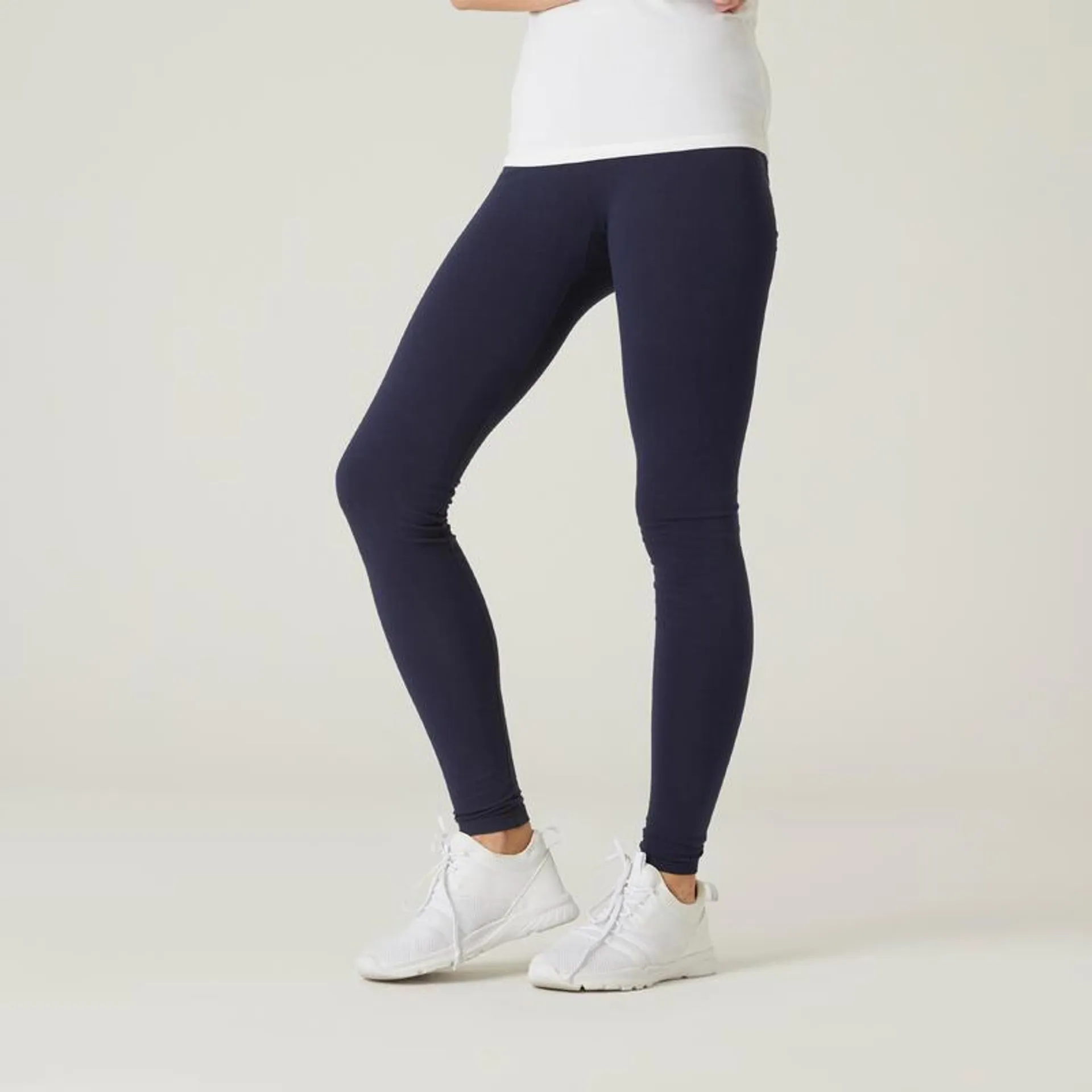 Mallas Leggings fitness algodón efecto vientre plano Mujer Domyos Fit 500 azul