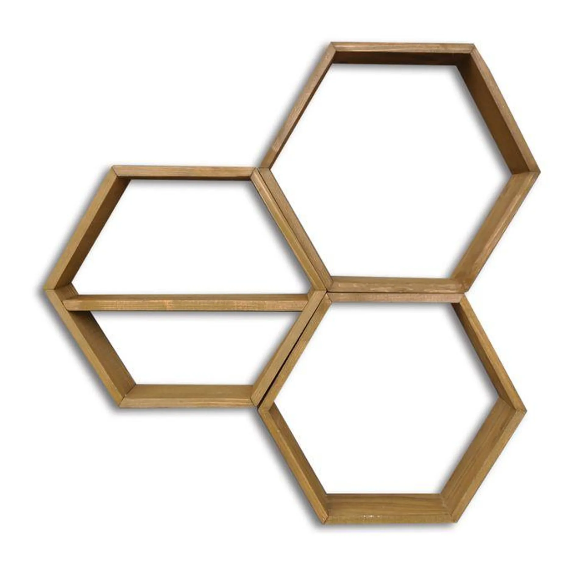 Estantería mural hexagonal Laudatur 37 x 37 x 10 cm Madera de abeto Metal Acabado nogal