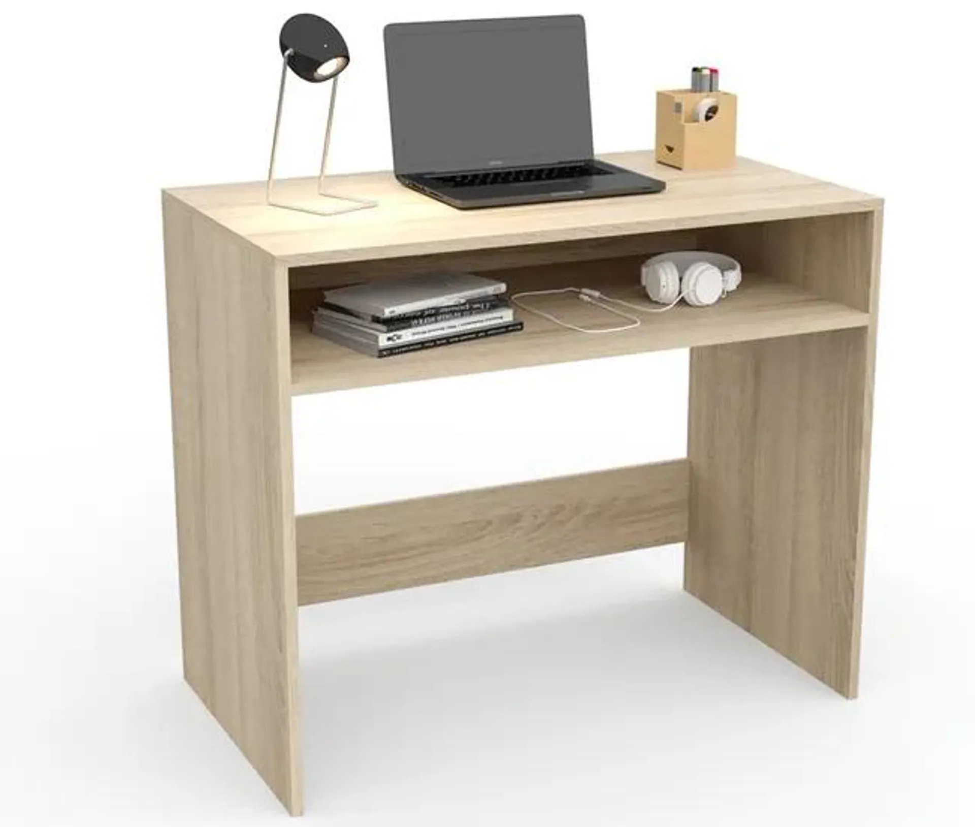 Escritorio Estudio con balda, Mesa de Ordenador, Mesa Juvenil 90 X 76 X 50 cm Roble Dormidán