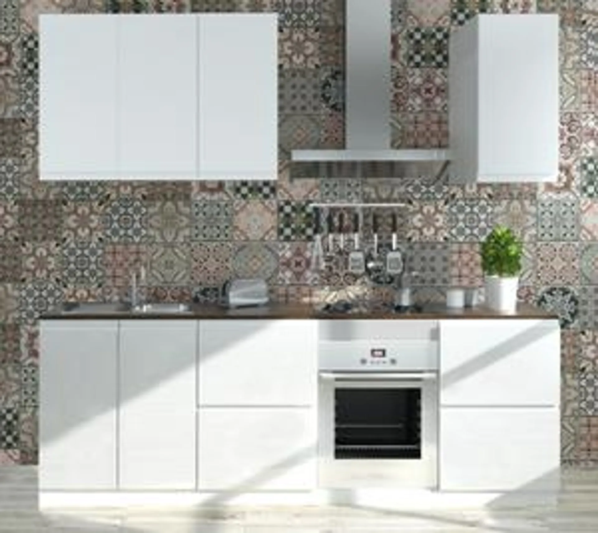 Cocina en kit DELINIA iD Tokyo blanco mate 240 cm con muebles altos y bajos