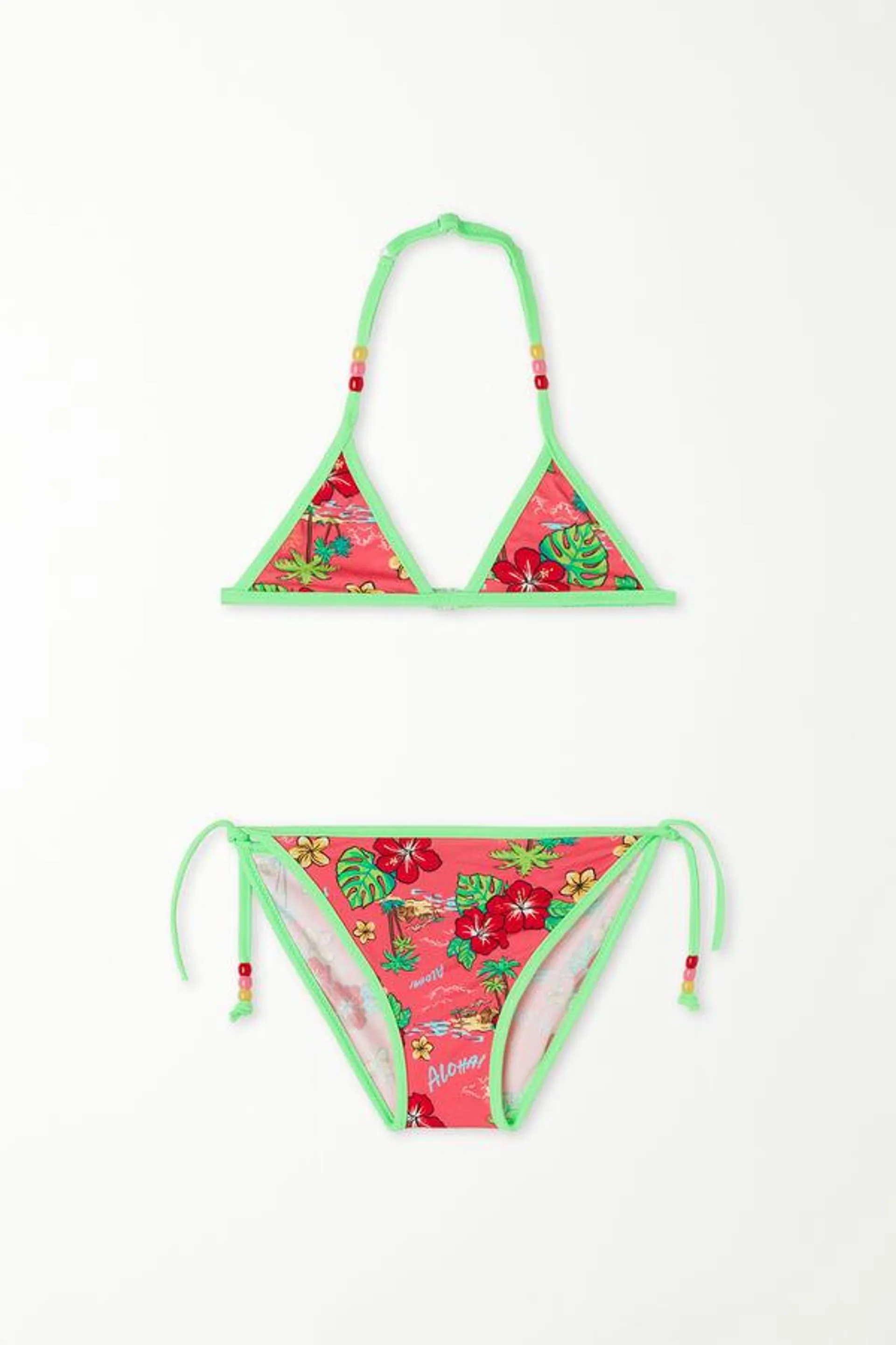 Bikini Triángulo con Estampado Aloha para Niña