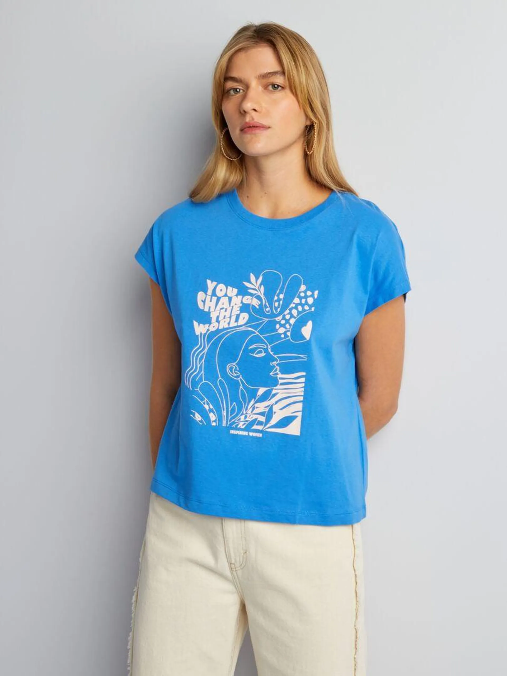 Camiseta estampada 'derechos de la mujer' - AZUL