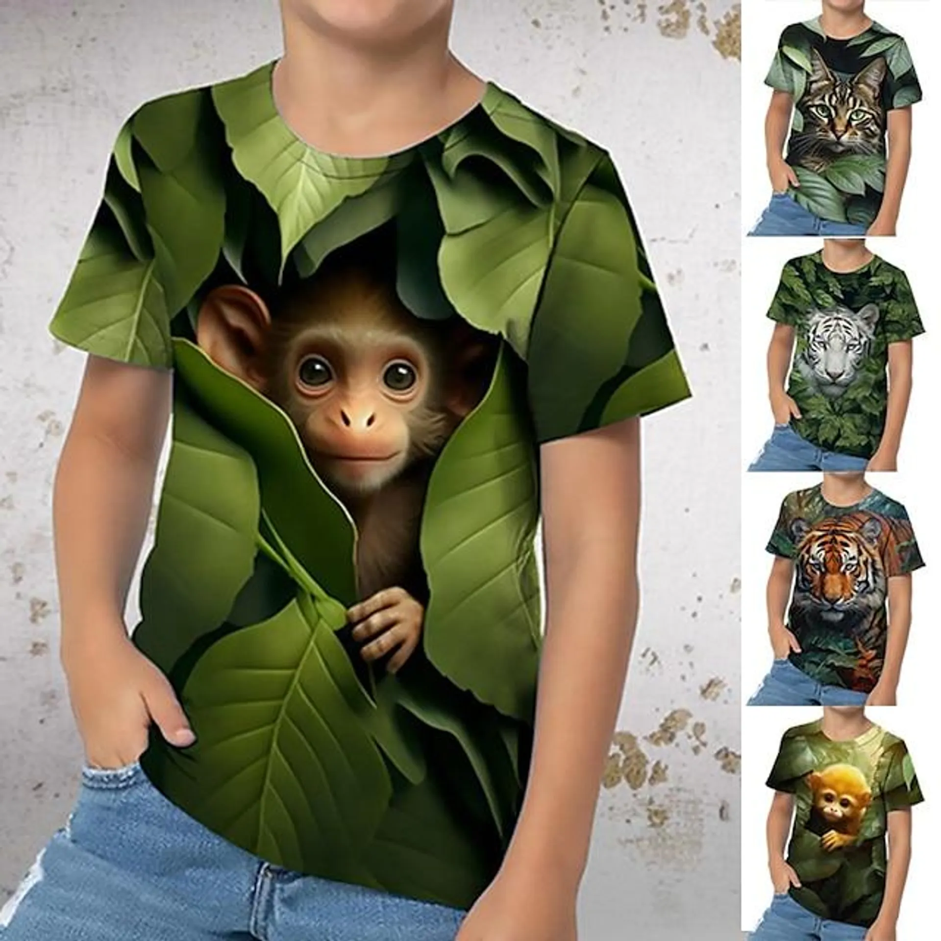 Chico 3D Graphic Animal Caricatura Camiseta Manga Corta Impresión 3D Verano Primavera Activo Deportes Moda Poliéster Niños 3-12 años Exterior Casual Diario Ajuste regular