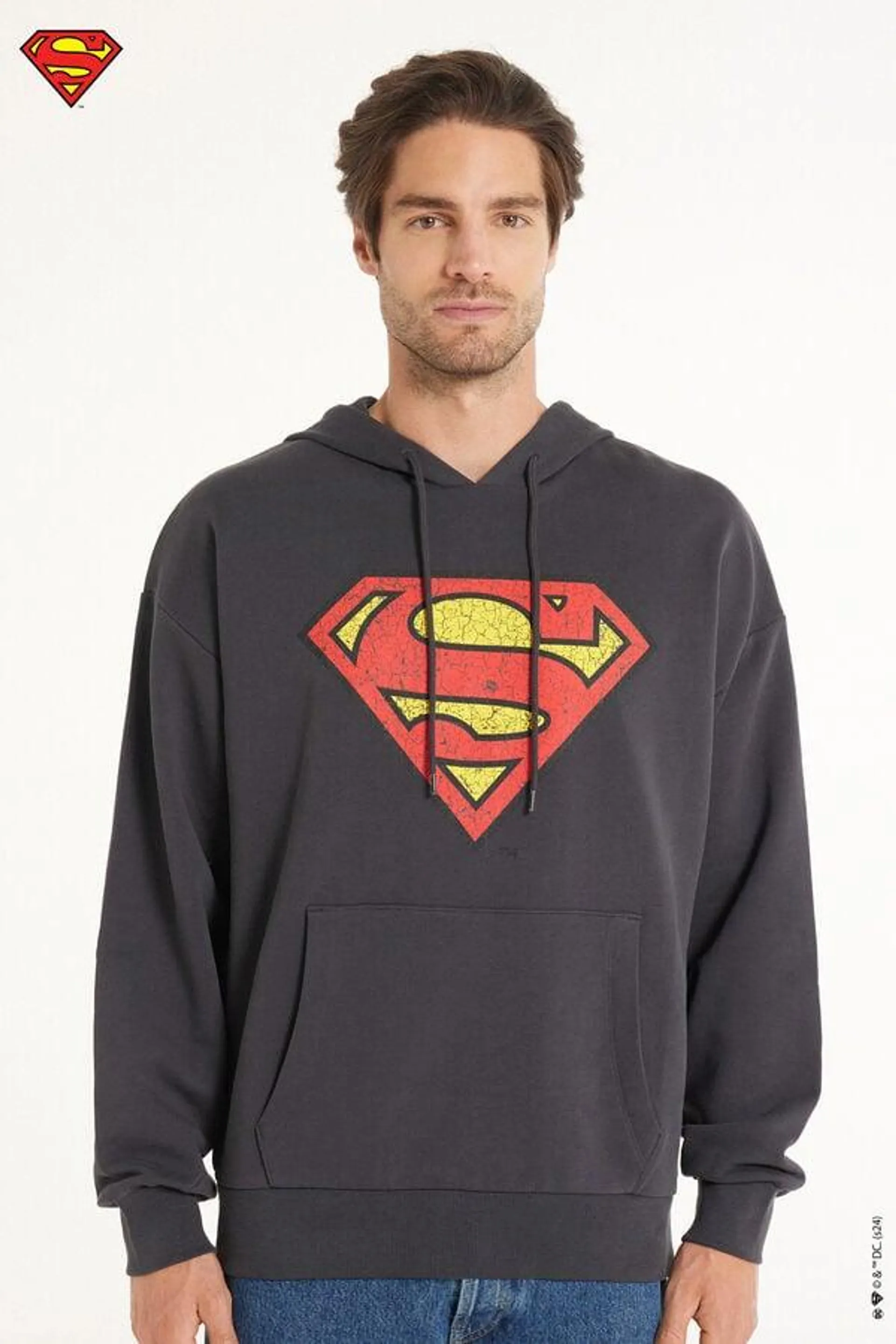 Sudadera de Manga Larga con Capucha y Estampado de Superman