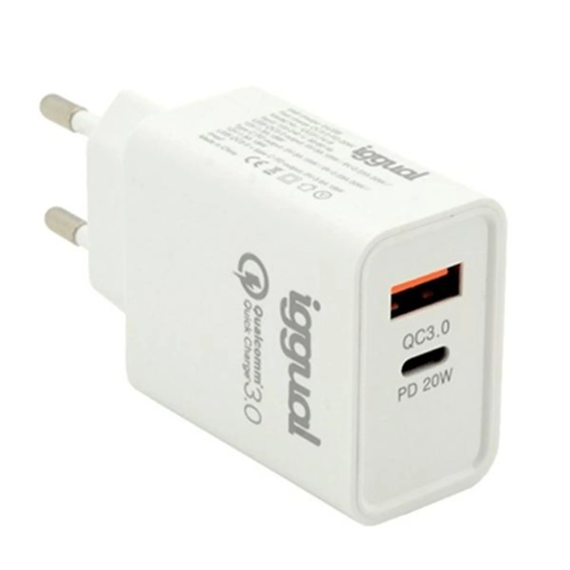 IGGUAL CARGADOR DOBLE USB QC3.0-TIPO C PD 20W