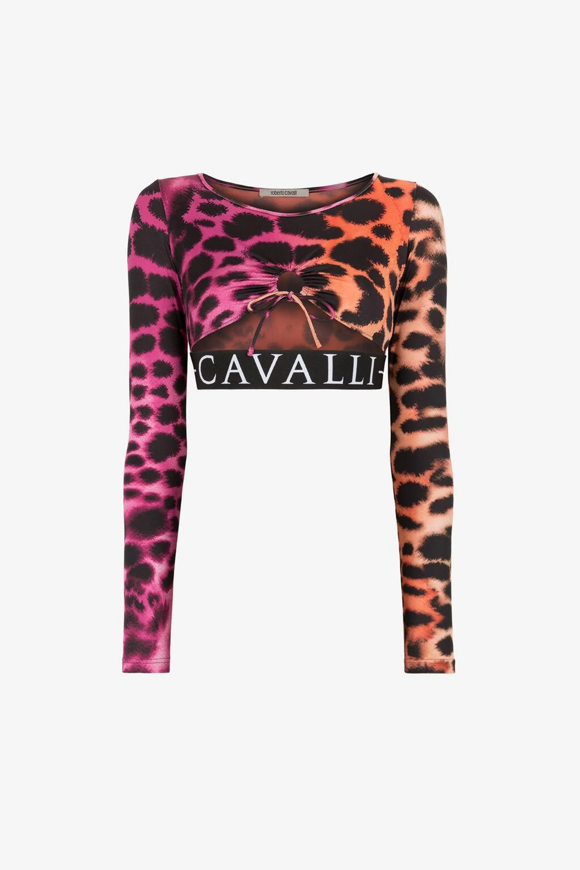 Animal-print cut-out cropped top