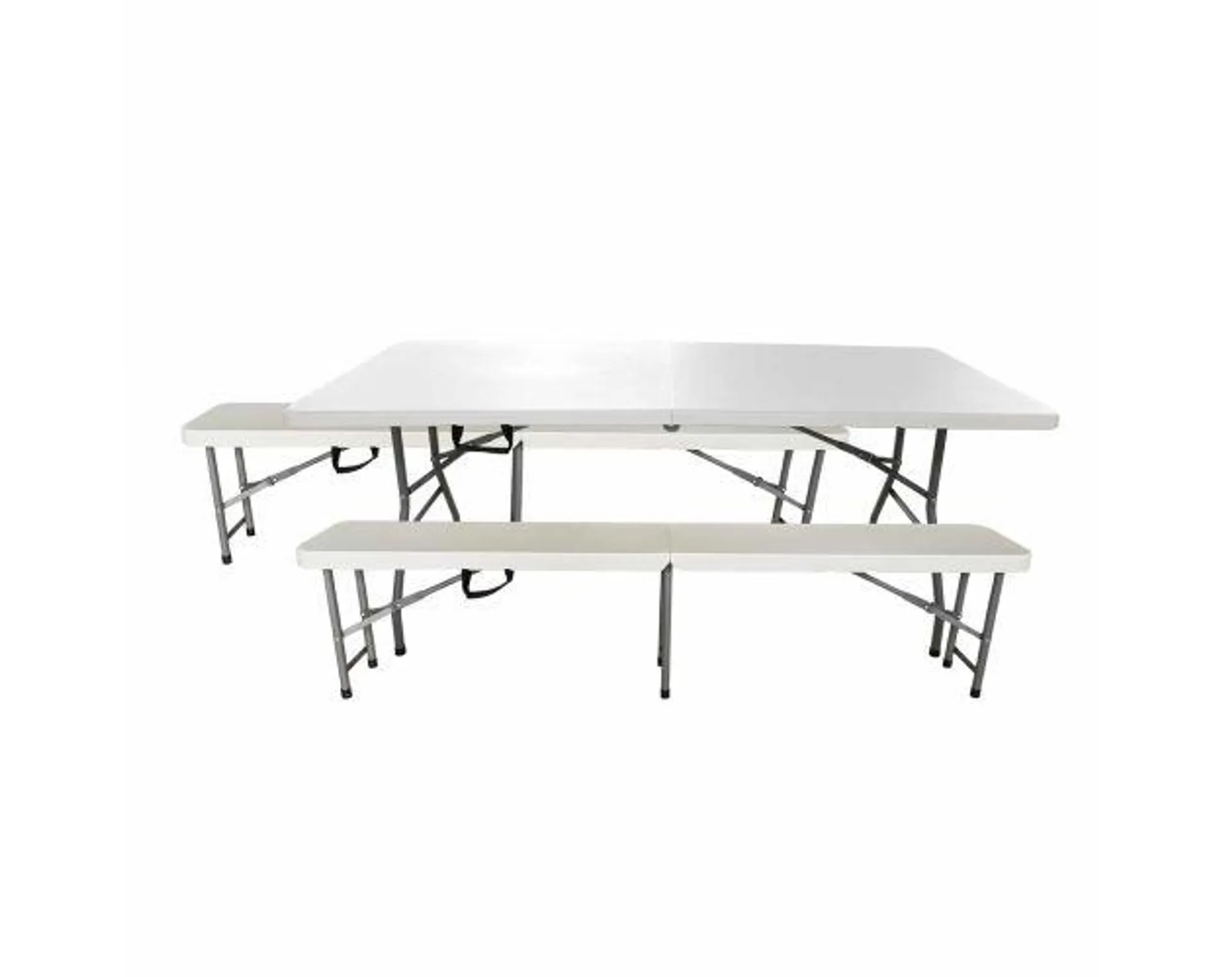 Conjunto mesa + 2 bancos plegables y portátiles gardiun new koln 180x74x74