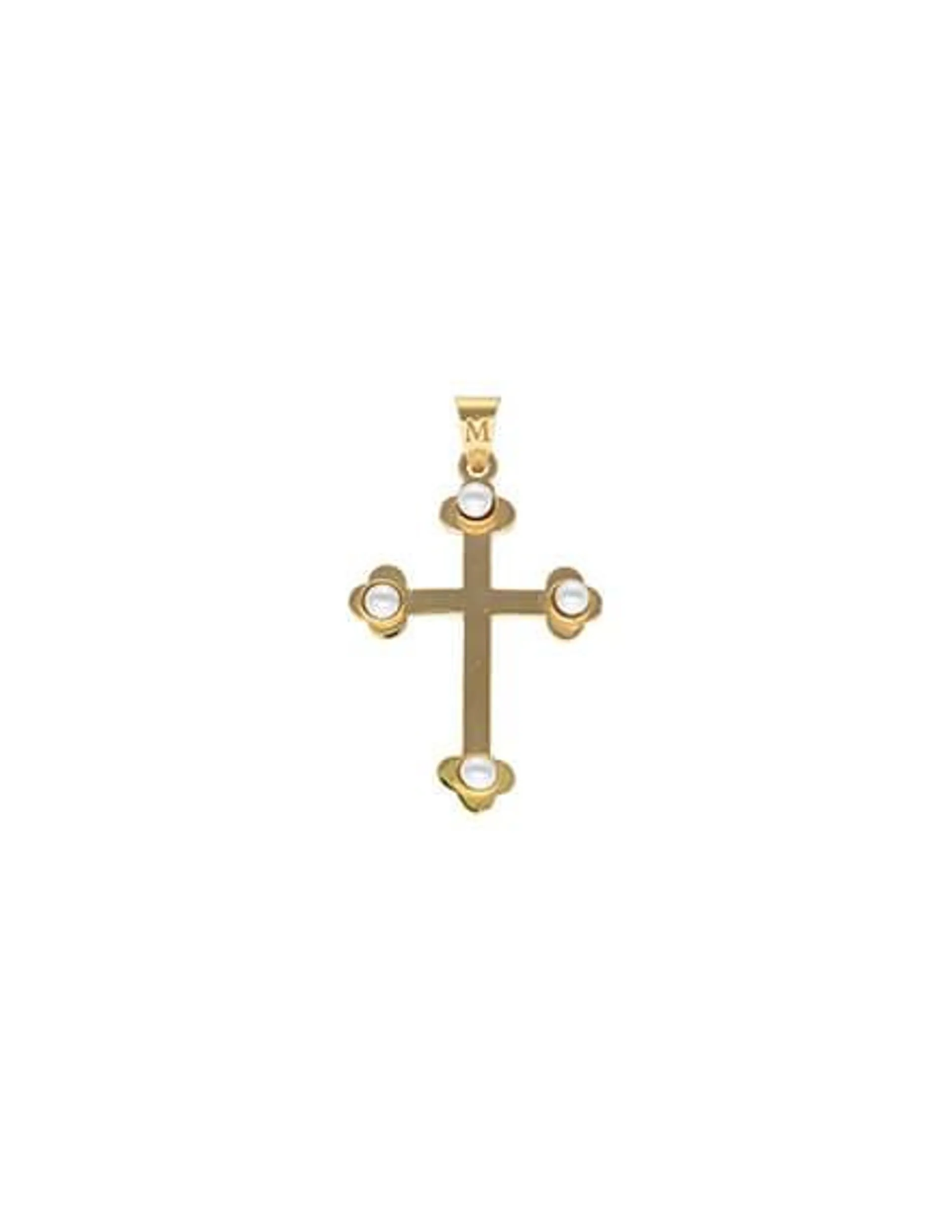 Colgante cruz de Trinidad dorada con perlas