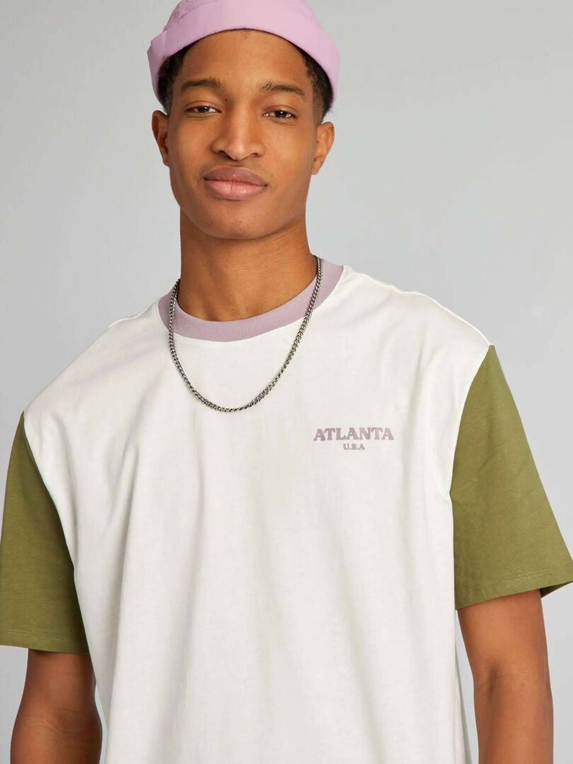 Camiseta de algodón colorblock con cuello redondo +1,90 m - verde