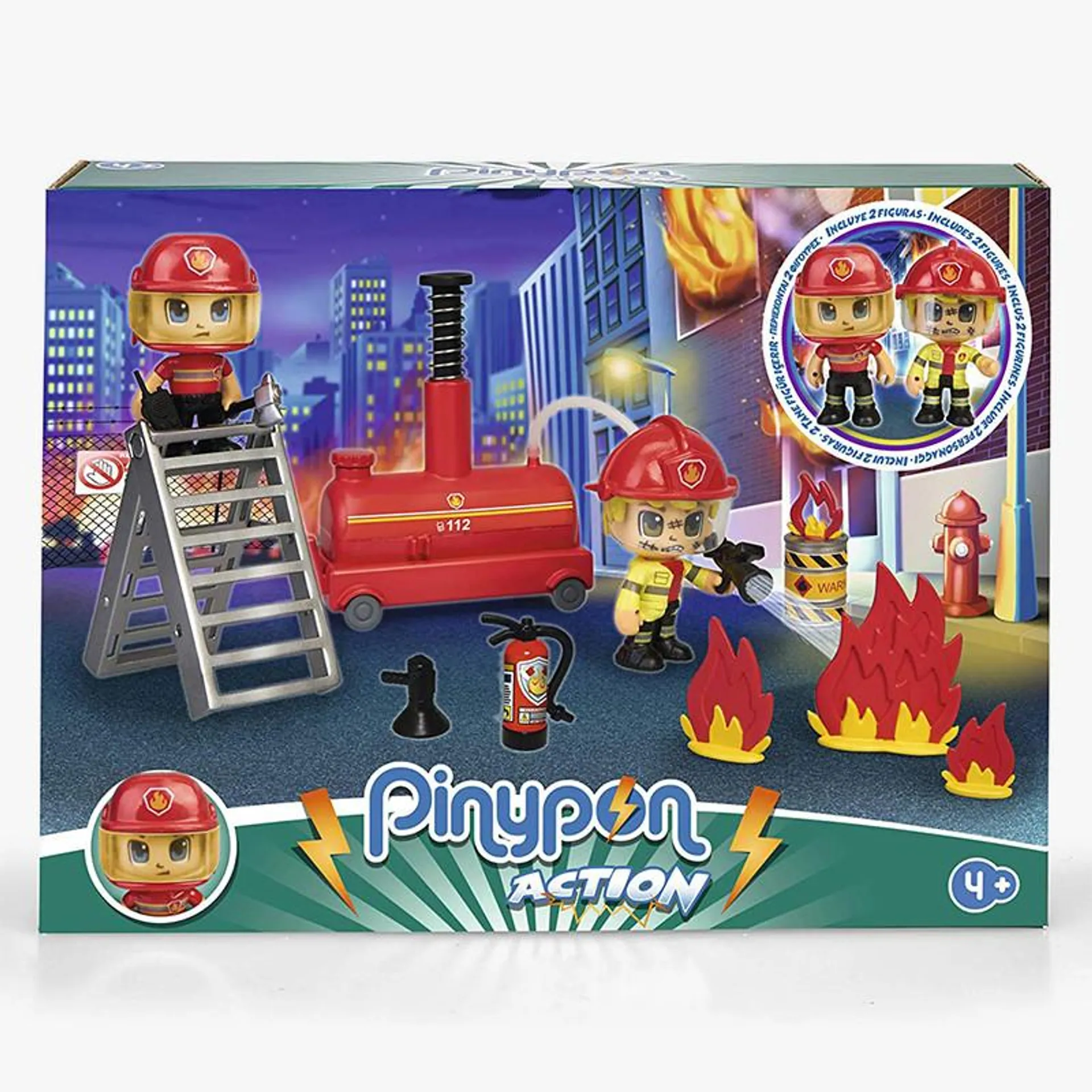 FAMOSA PINYPON ACTION. BOMBEROS CON BOMBA DE AGUA