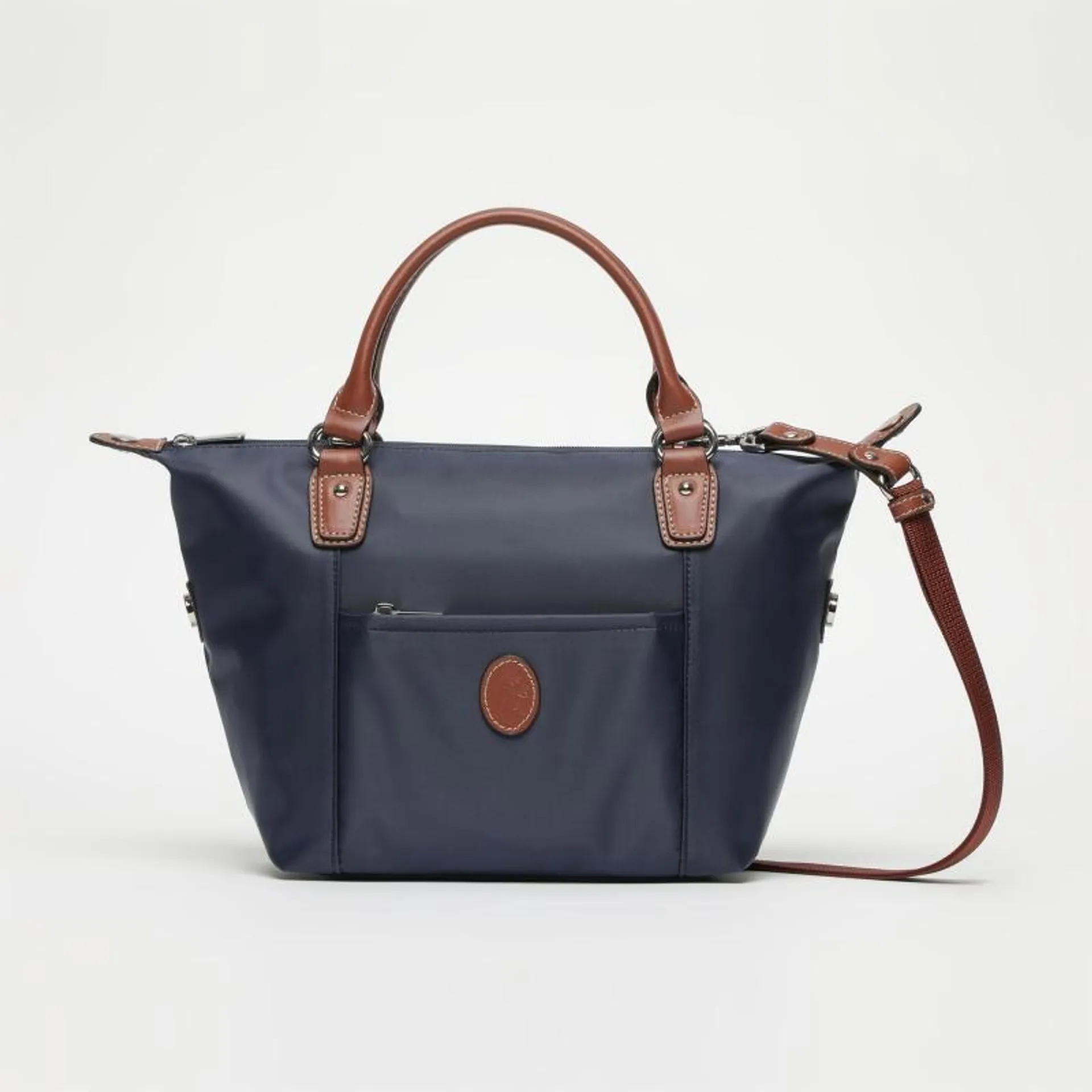 Bolso Tote mujer en lona y piel vacuno color azul-cuero-Paris