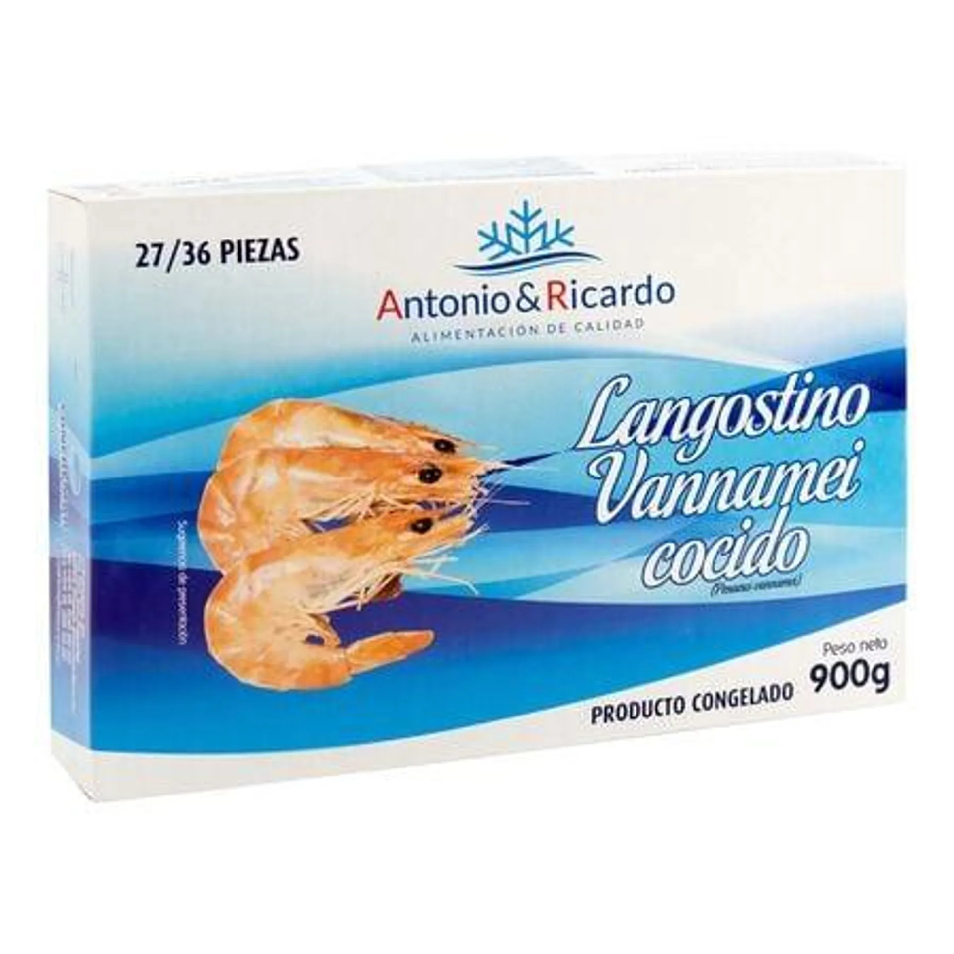 Langostino cocido Antonio y Ricardo 900g 27/36 piezas