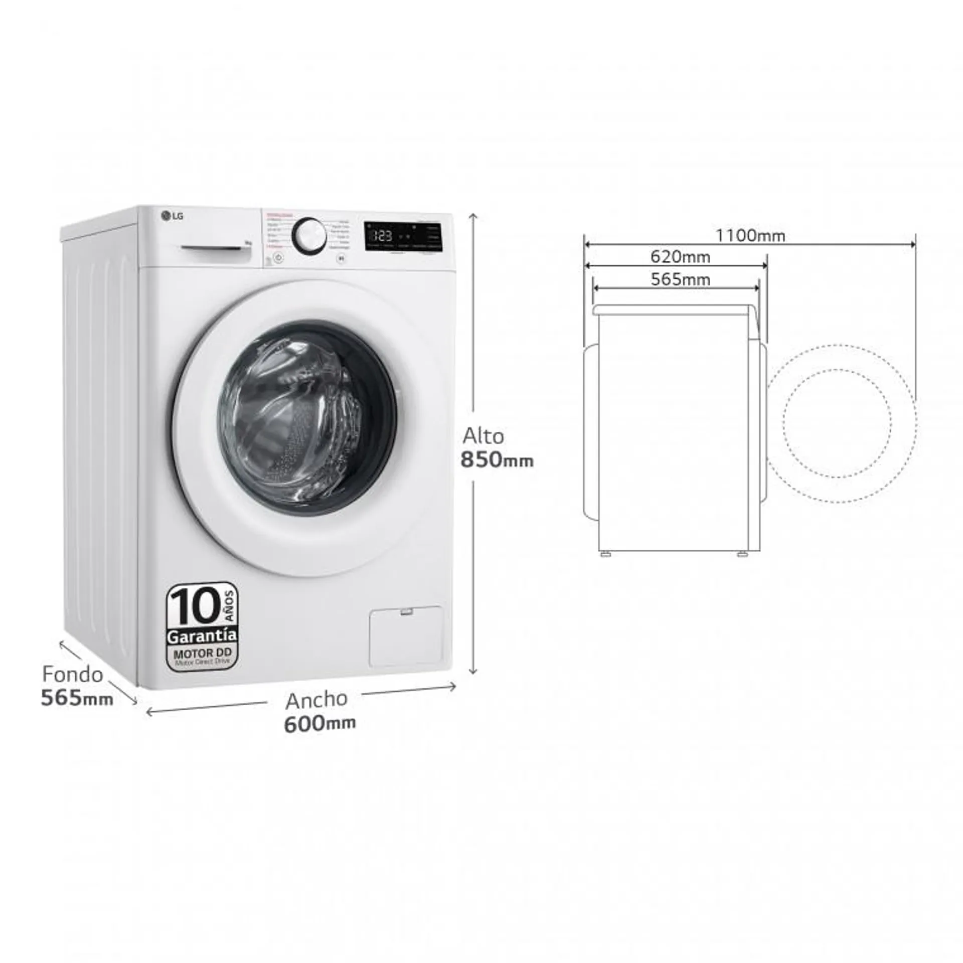 Outlet Lavadora LG, 9kg , 1400rpm, Un 10% más eficiente que A, Blanca