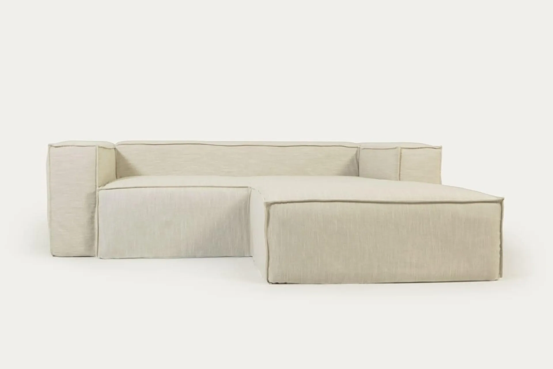 Sofá desenfundable Blok de 2 plazas chaise longue derecho con lino blanco 240 cm