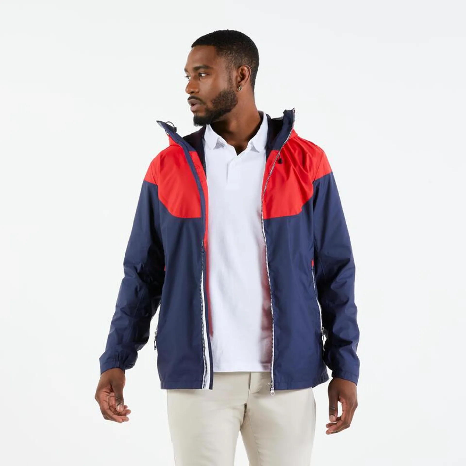 Chaqueta impermeable cortavientos lluvia vela Hombre Sailing 100 azul rojo