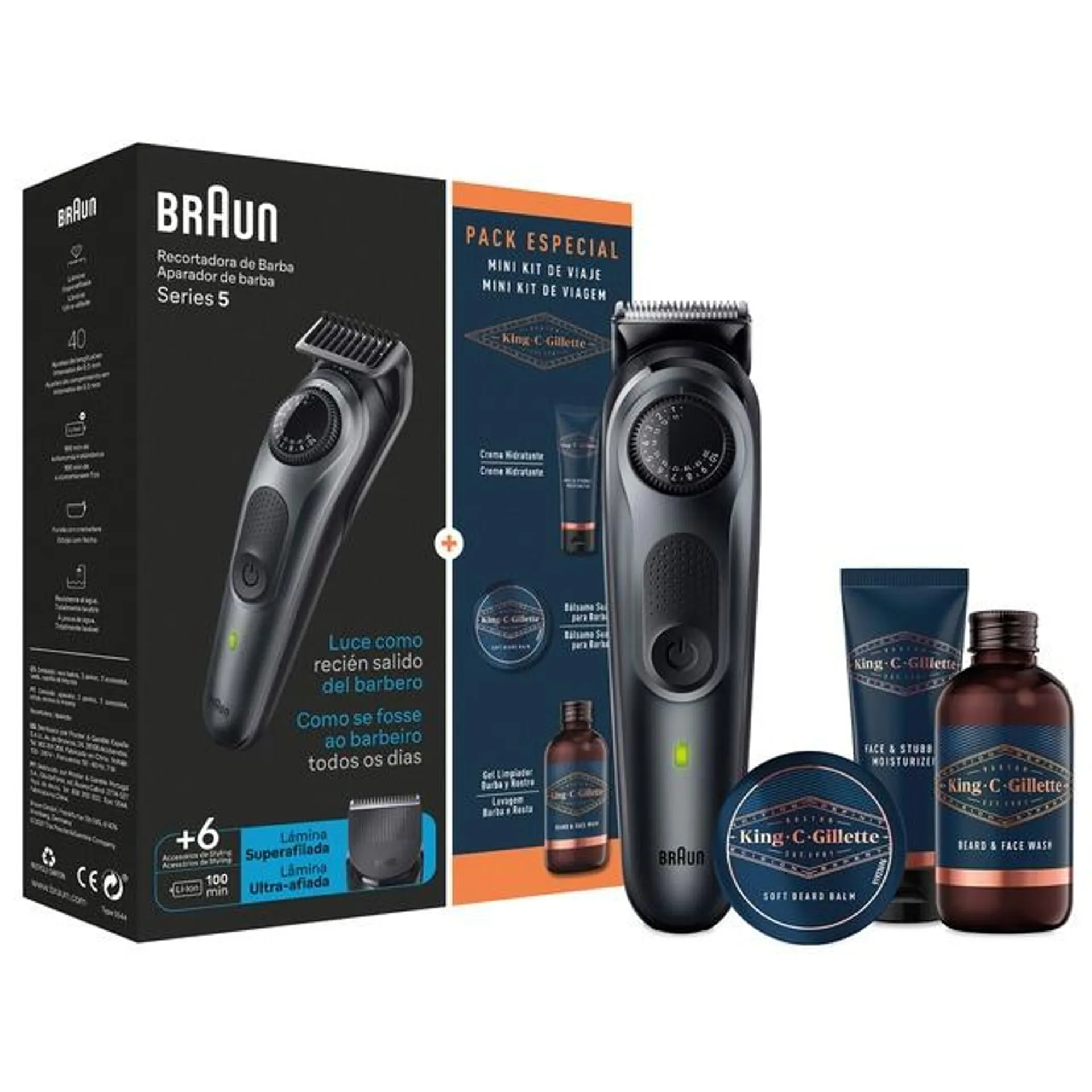 Braun Recortadora De Barba Series 5 BT5450, Recortadora Para Hombres Con Accesorios Para Conseguir Tu Estilo Y 100 Minutos De Autonomía. King C. Gille