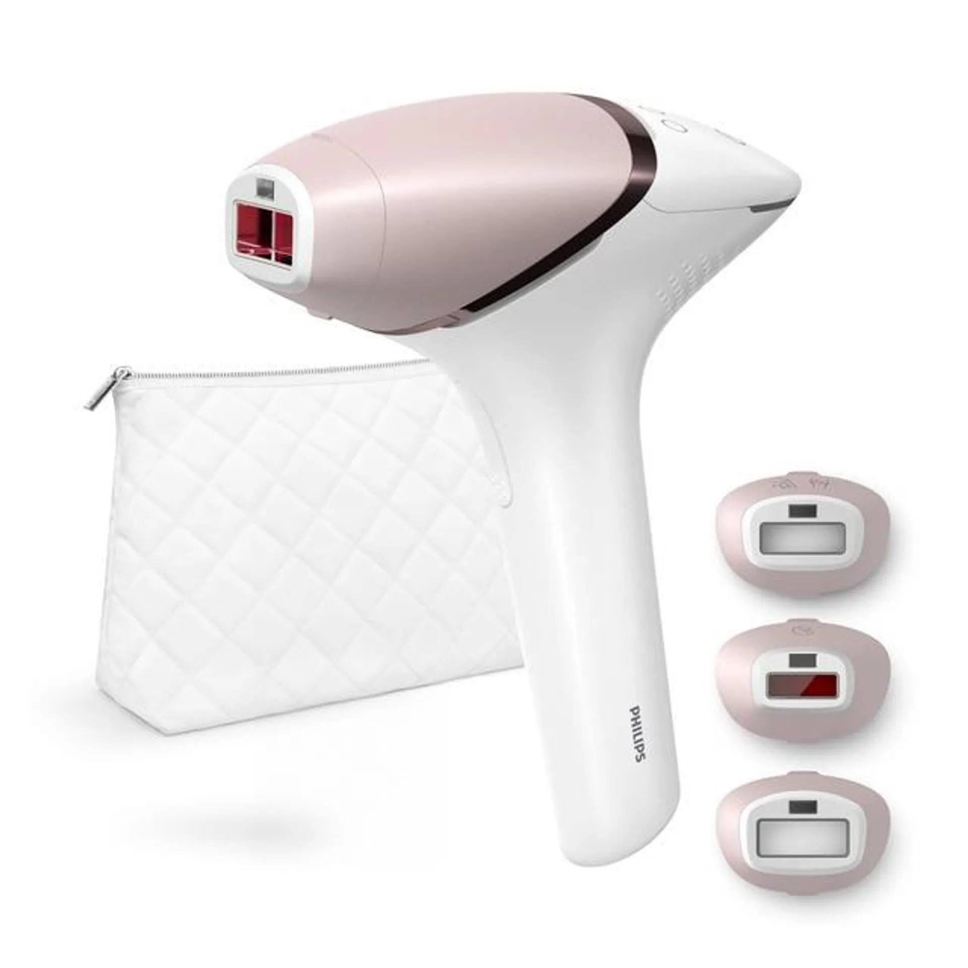 Depiladora IPL Philips Lumea Serie 9000, depilación permanente, uso sin cable, luz pulsada, 3 cabezales, cara y cuerpo, sensor de piel inteligente