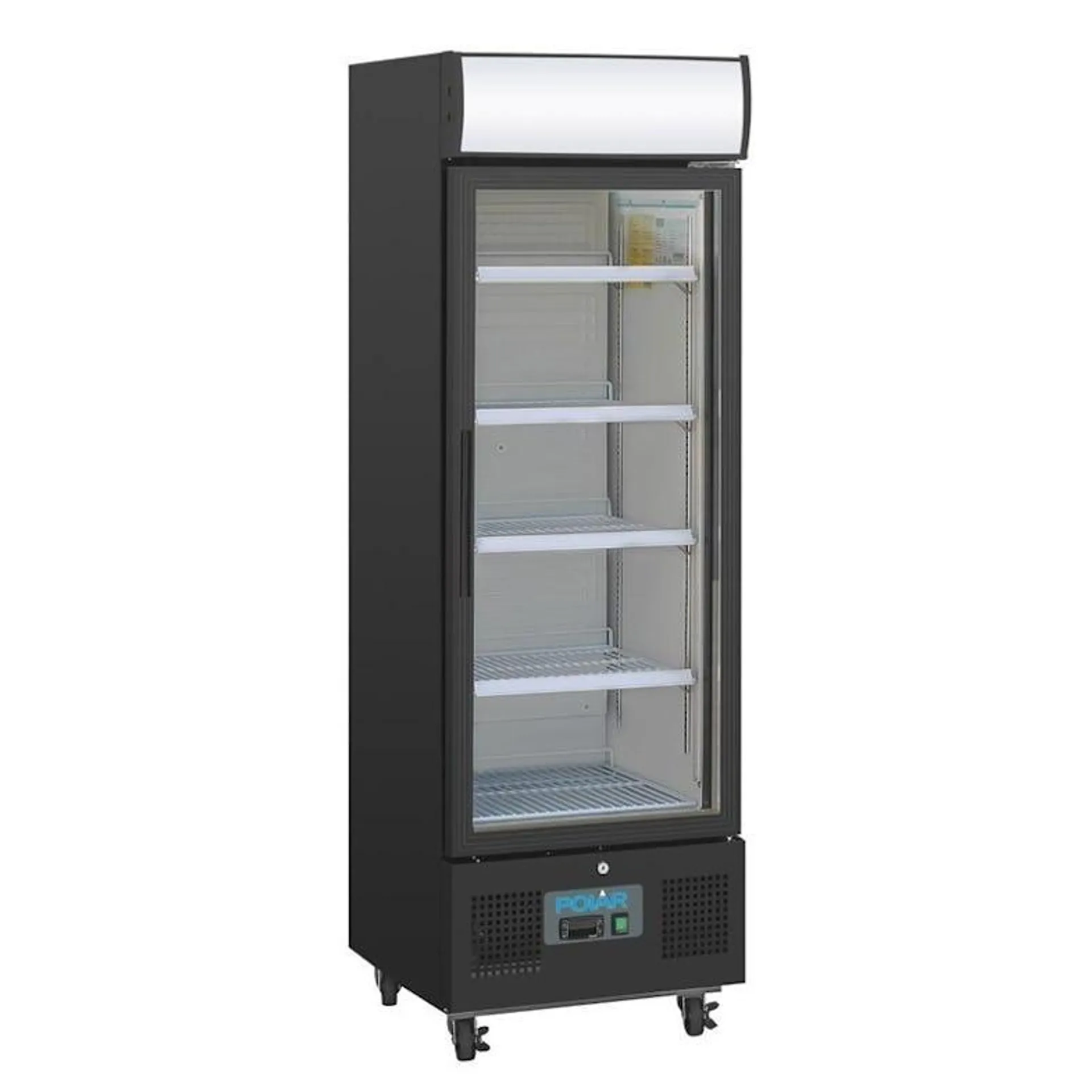 Frigorífico expositor para bebidas con panel iluminado, negro, con puerta de vidrio, con cerradura, 218L Polar GH426