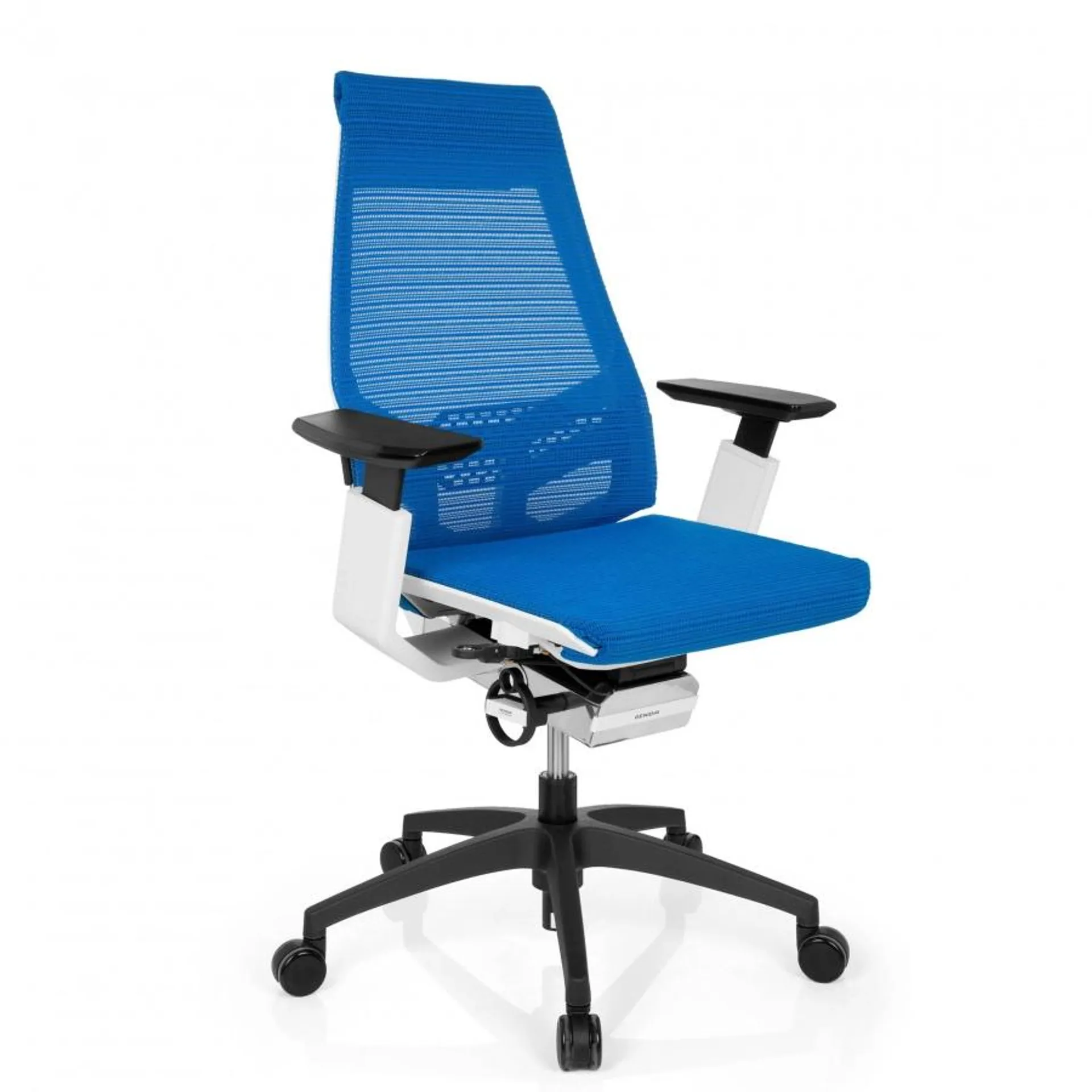 Silla de oficina ergonómica Genious white, brazos 4D - Blanco/Azul