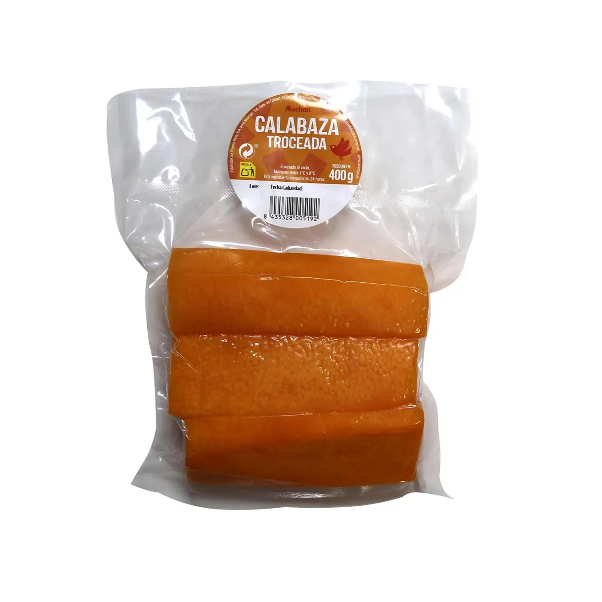 AUCHAN Calabaza troceada al vacío 400 g. Producto Alcampo