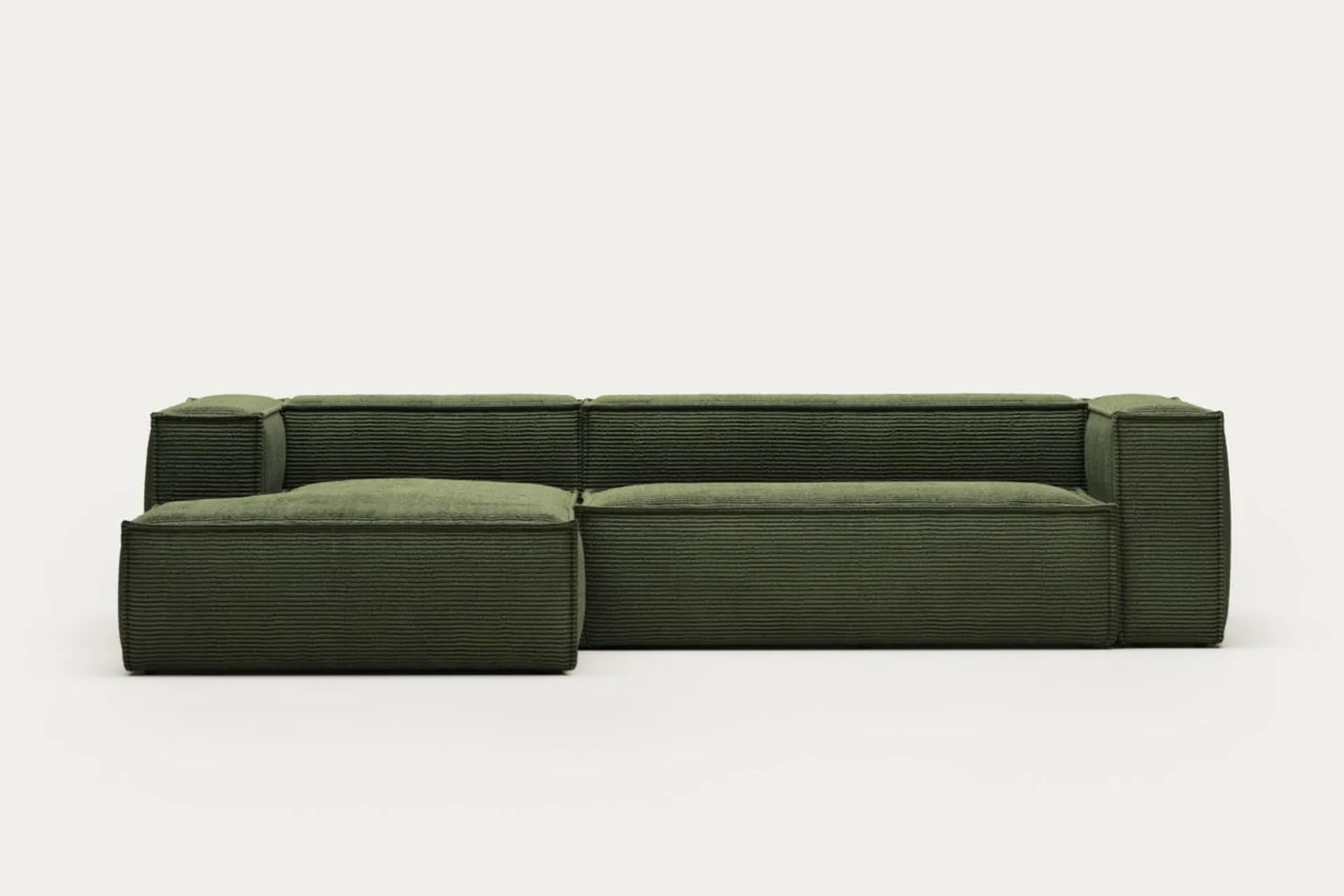 Sofá Blok 3 plazas chaise longue izquierdo pana gruesa verde 300 cm