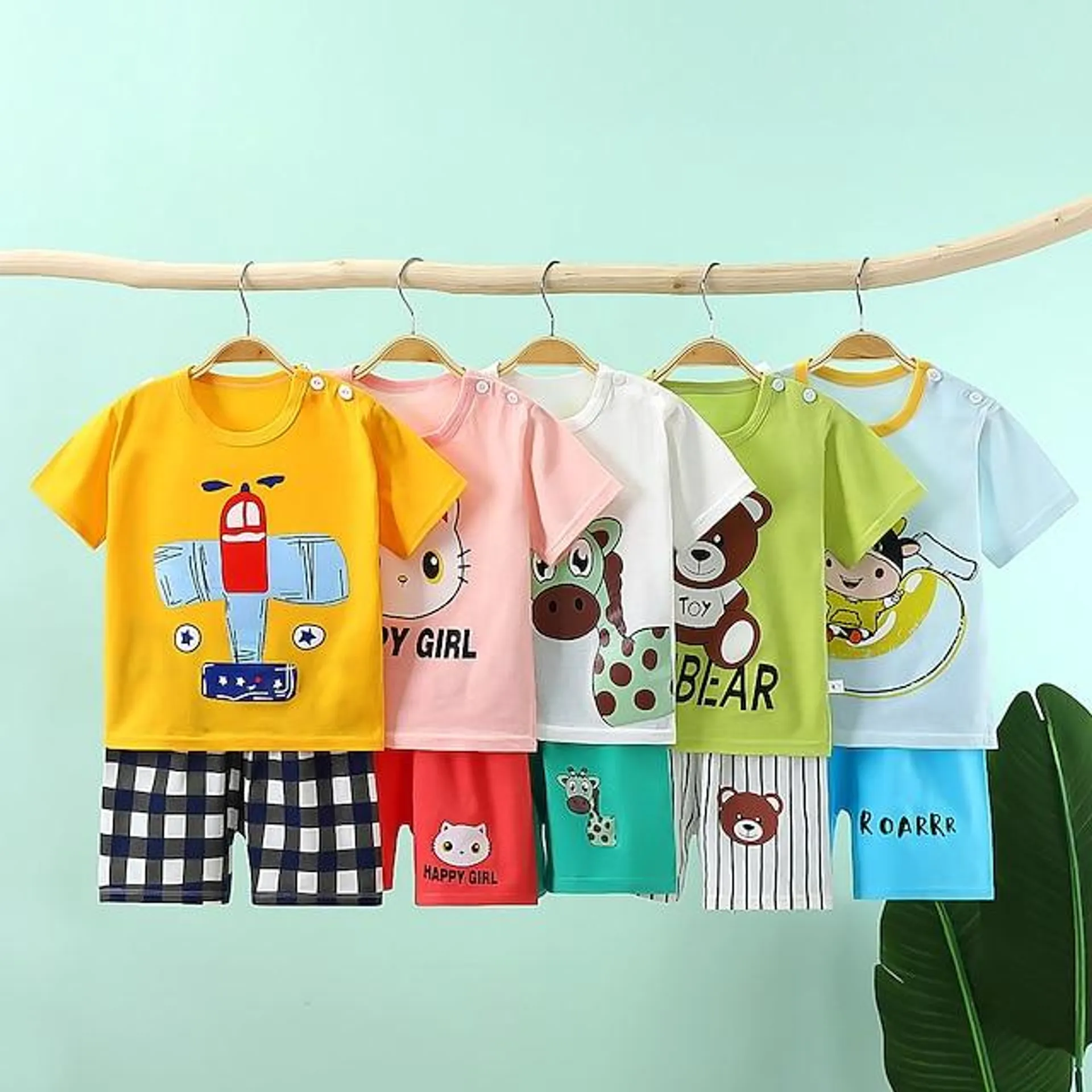 2 Piezas Niños Chico Camiseta y Bermudas Vestimenta Animal Caricatura Manga Corta Cuello redondo Algodón Establecer Casual Moda Diario Verano Primavera 3-7 años