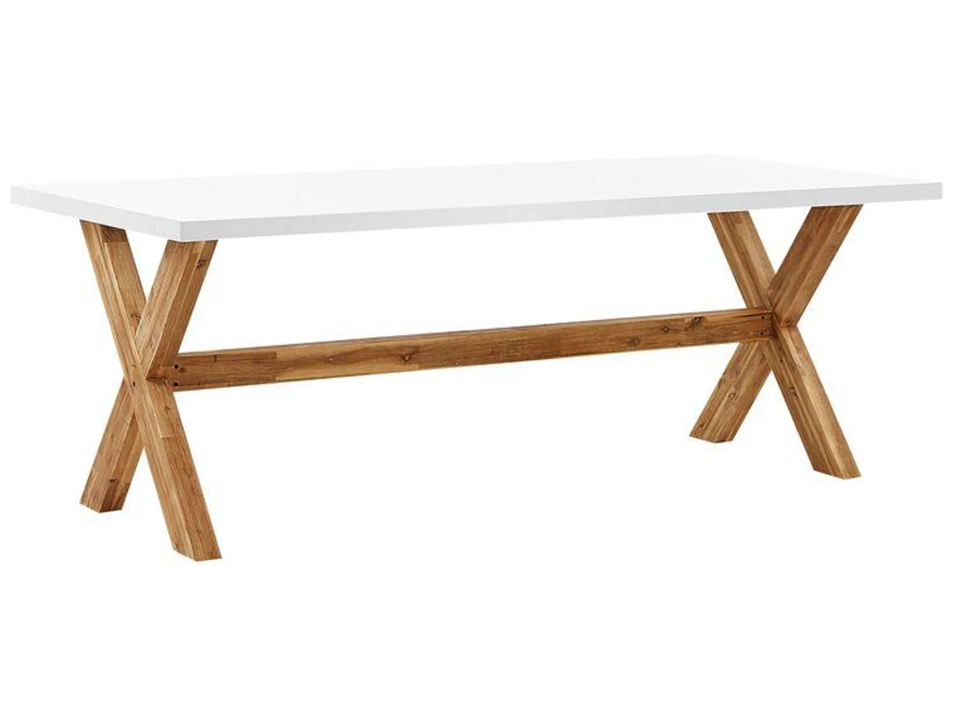 Mesa de jardín de cemento reforzado blanco/madera clara 200 x 100 cm OLBIA