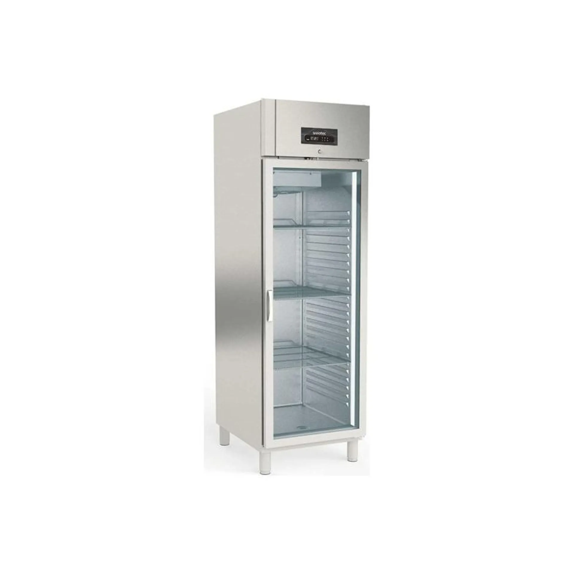 Frigorífico expositor de acero inoxidable, 1 puerta, refrigeración por aire, GN2/1, 211 x 66 x 85.4cm, con cerradura, 700L CORECO 10283 Vaiotec