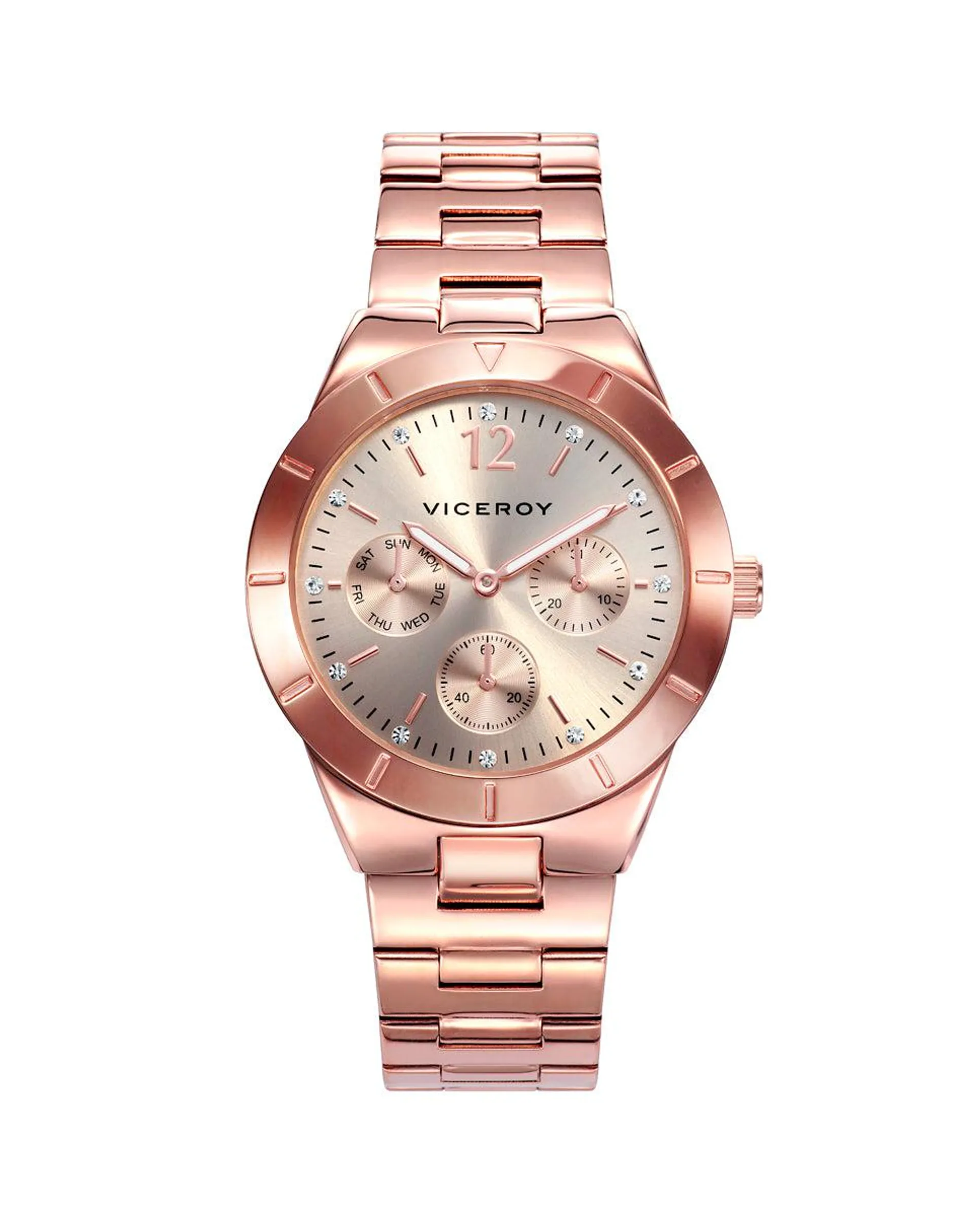 Reloj de mujer Chic multifunción de acero con IP rosa
