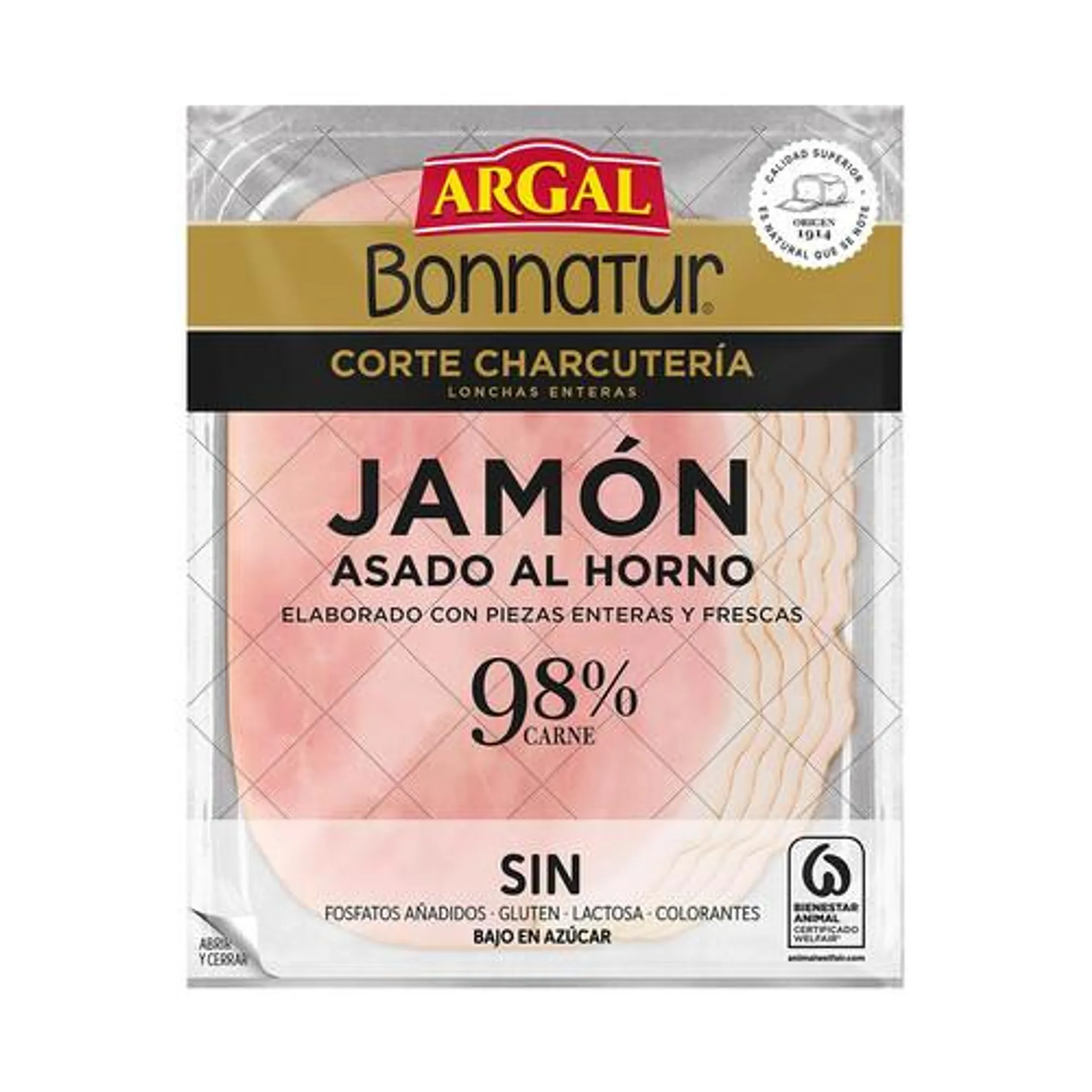 ARGAL Bonnatur Jamón asado al horno, cortado en lonchas enteras 125 g.