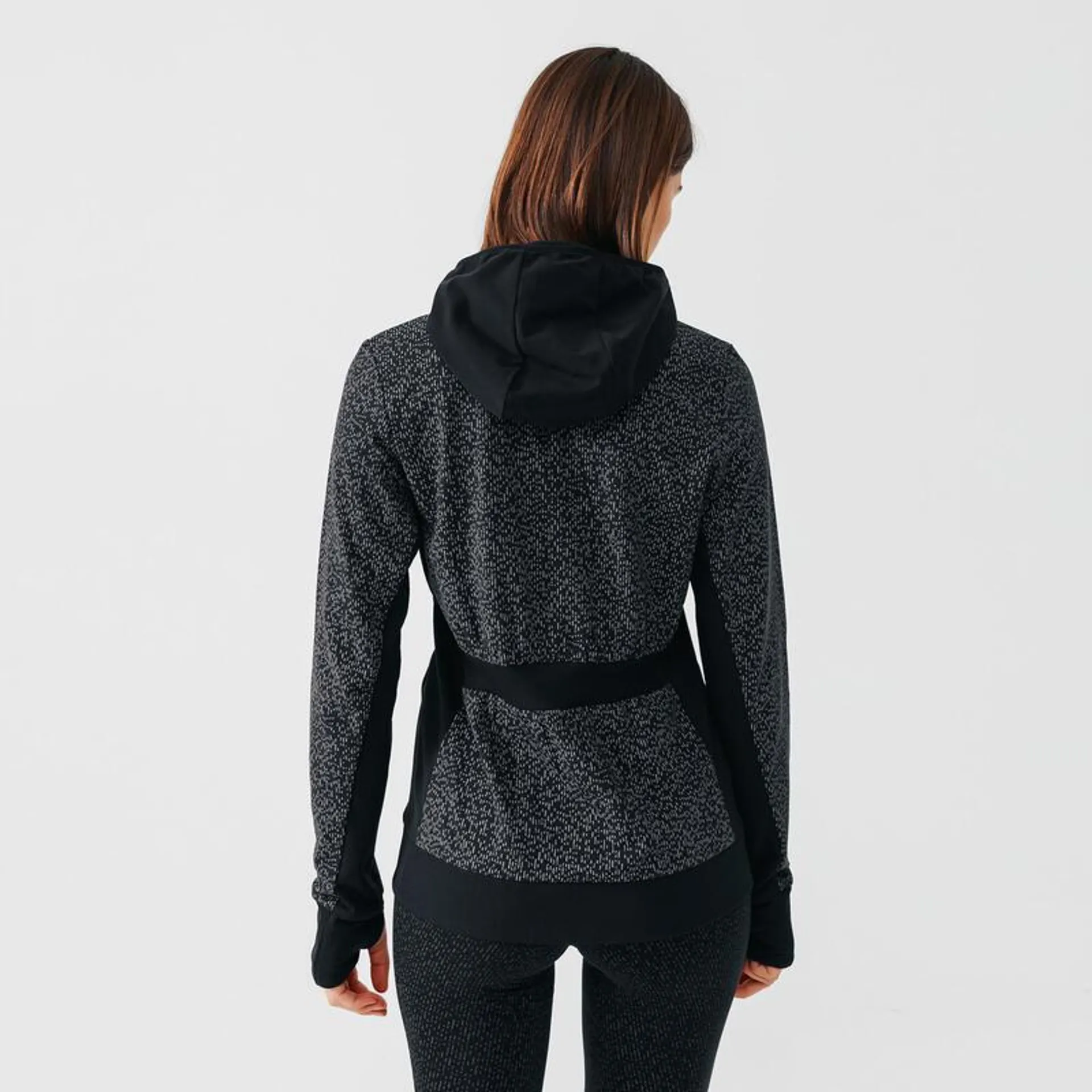 Chaqueta running capucha mujer - Warm negro motivos reflectantes