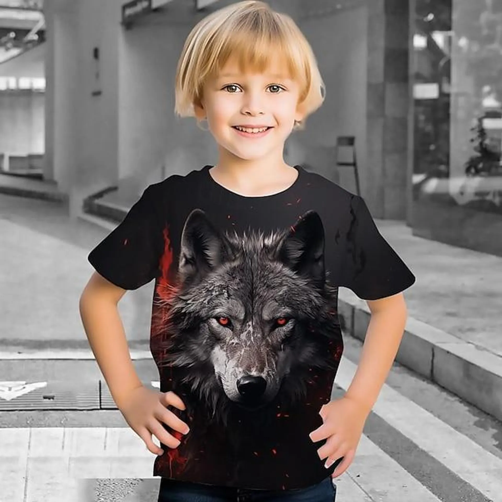 Chico 3D Lobo Camiseta Camisa Manga Corta Impresión 3D Verano Activo Deportes Moda Poliéster Niños 3-12 años Cuello Barco Exterior Casual Diario Ajuste regular