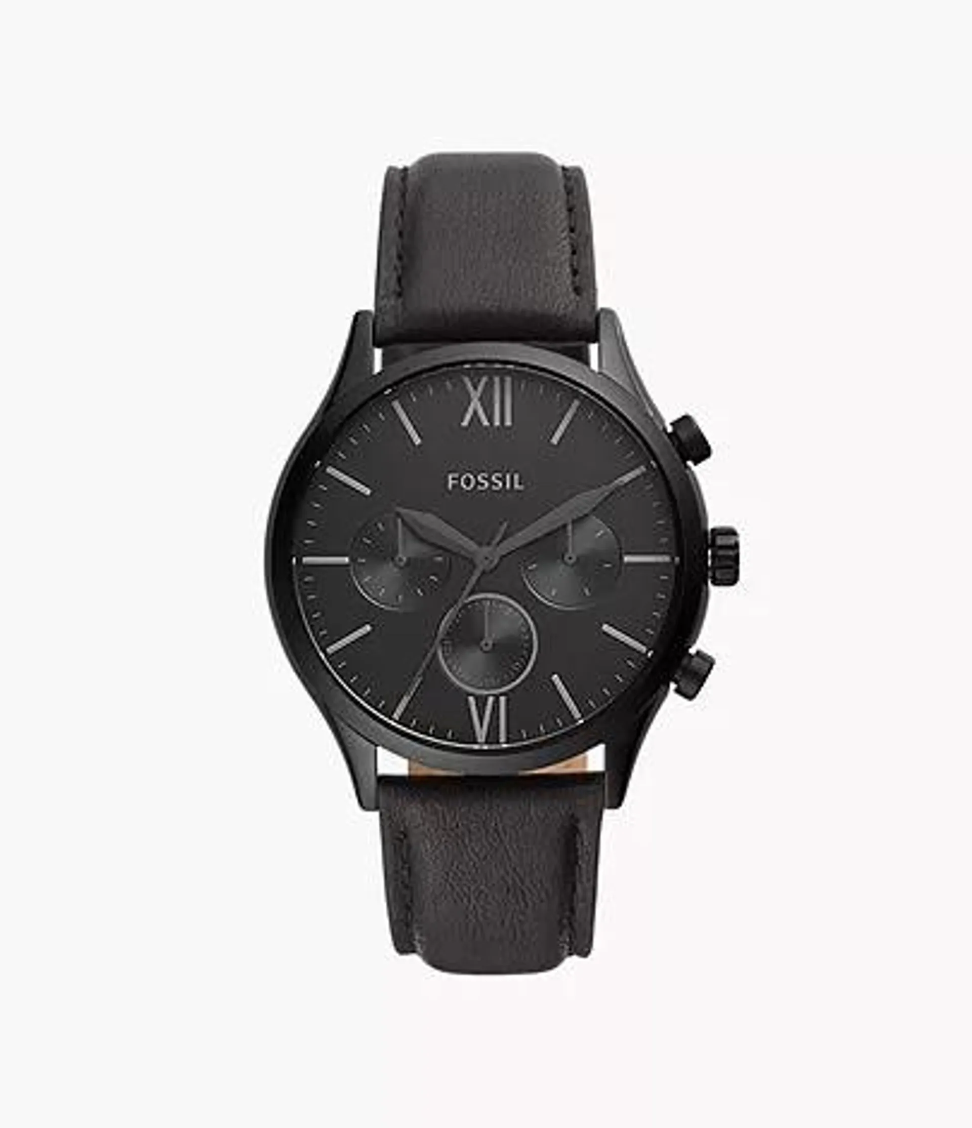 Reloj Fenmore de piel en color negro con movimiento multifunción