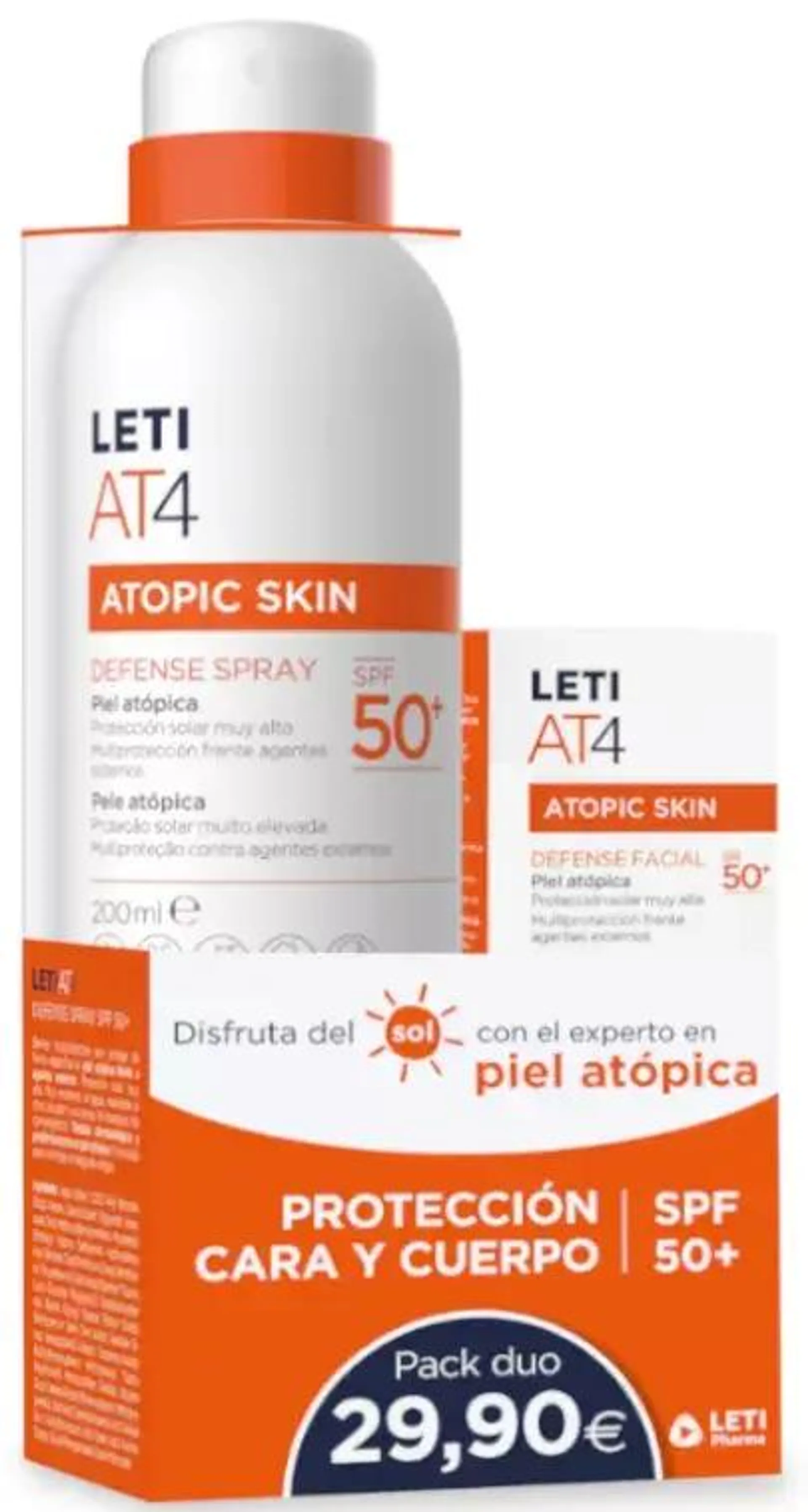 Leti AT4 Protección Solar Facial SPF50+ 50 ml + Spray SPF50+ 200 ml