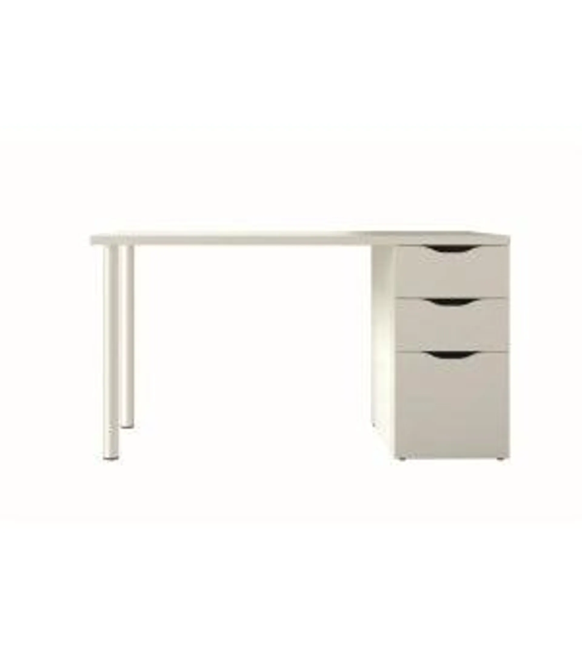 Bureau réversible avec Caisson 2 tiroirs, Blanc, 138 x 60 x 74