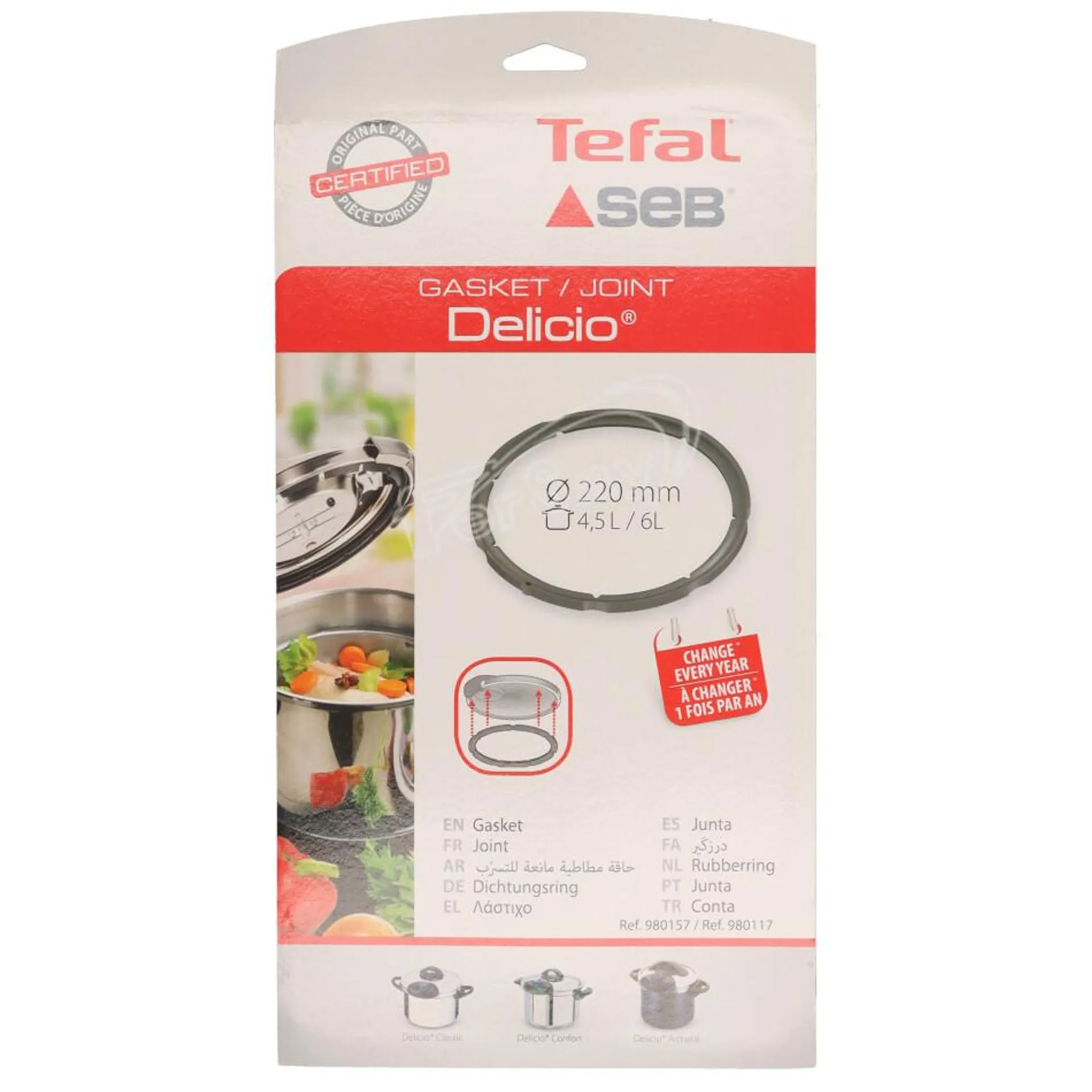 Junta goma para olla Tefal Delicio 22 cm diámetro.