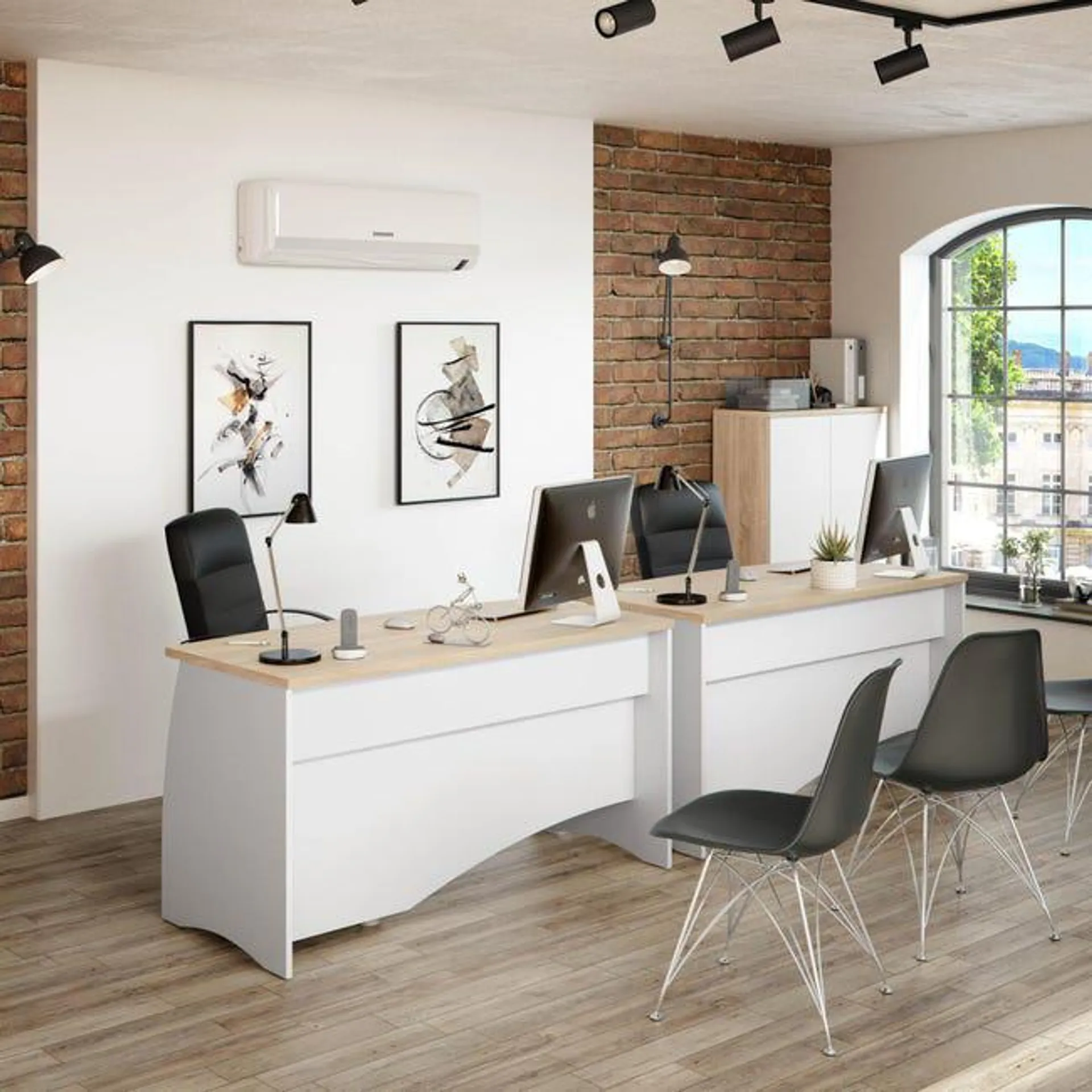Mesa escritorio Estil blanco artik y roble canadian 136x67x74 cm