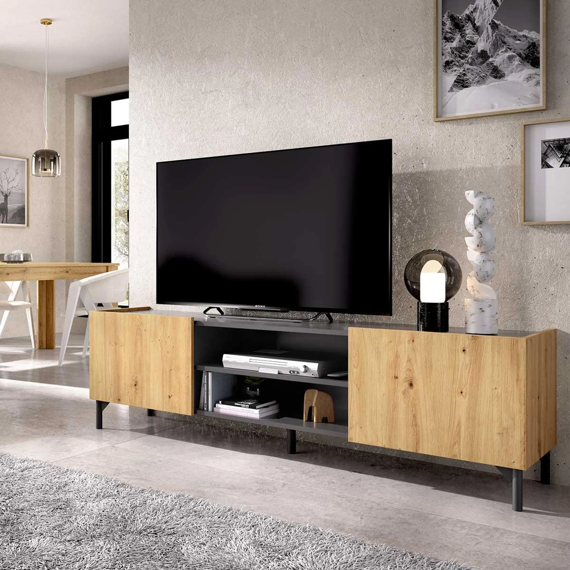 Mueble bajo de TV Astral grafito/Nordic 45,2x160,8x35 cm