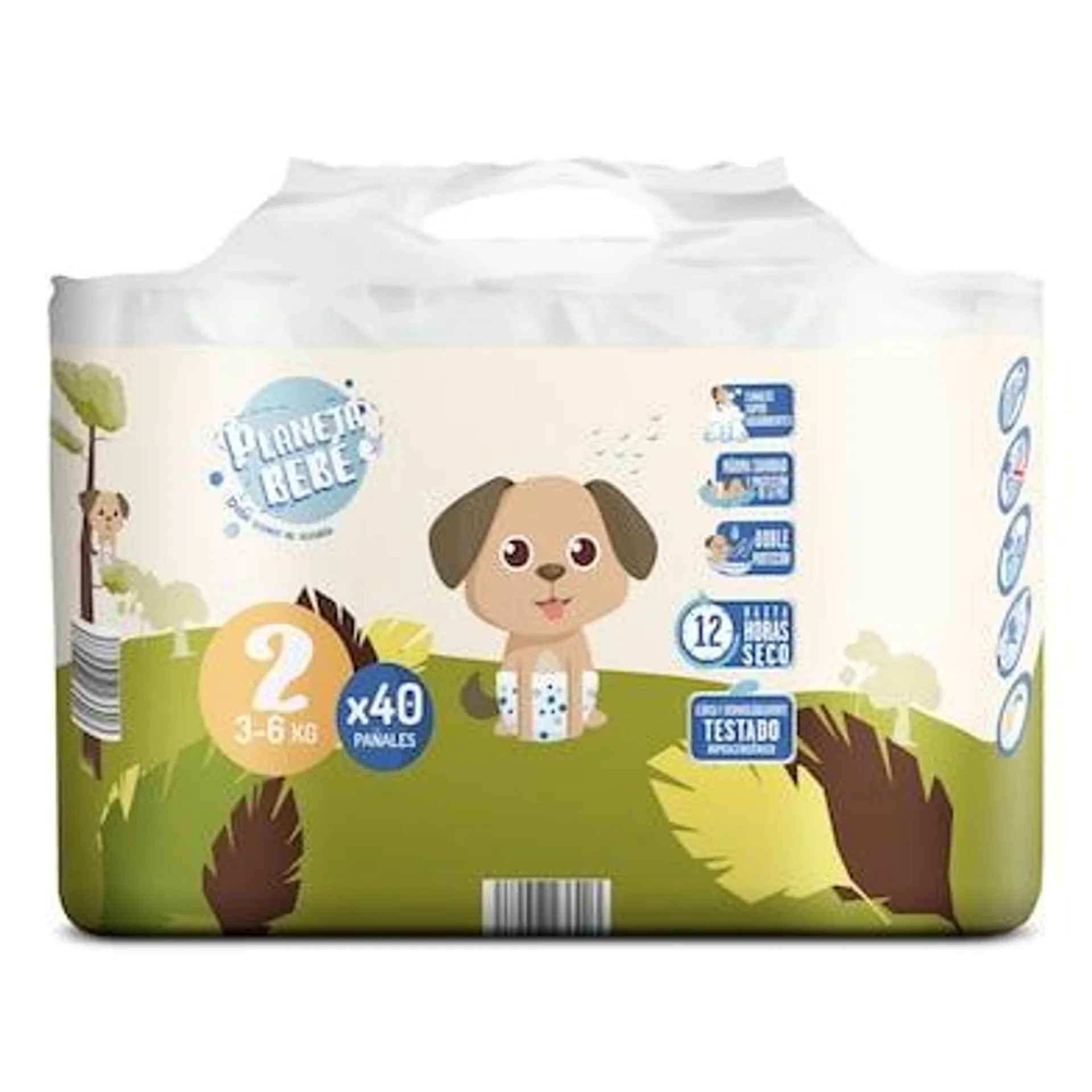 Pañales 3-6 kgs talla 2 Planeta Bebé de Dia bolsa 40 unidades