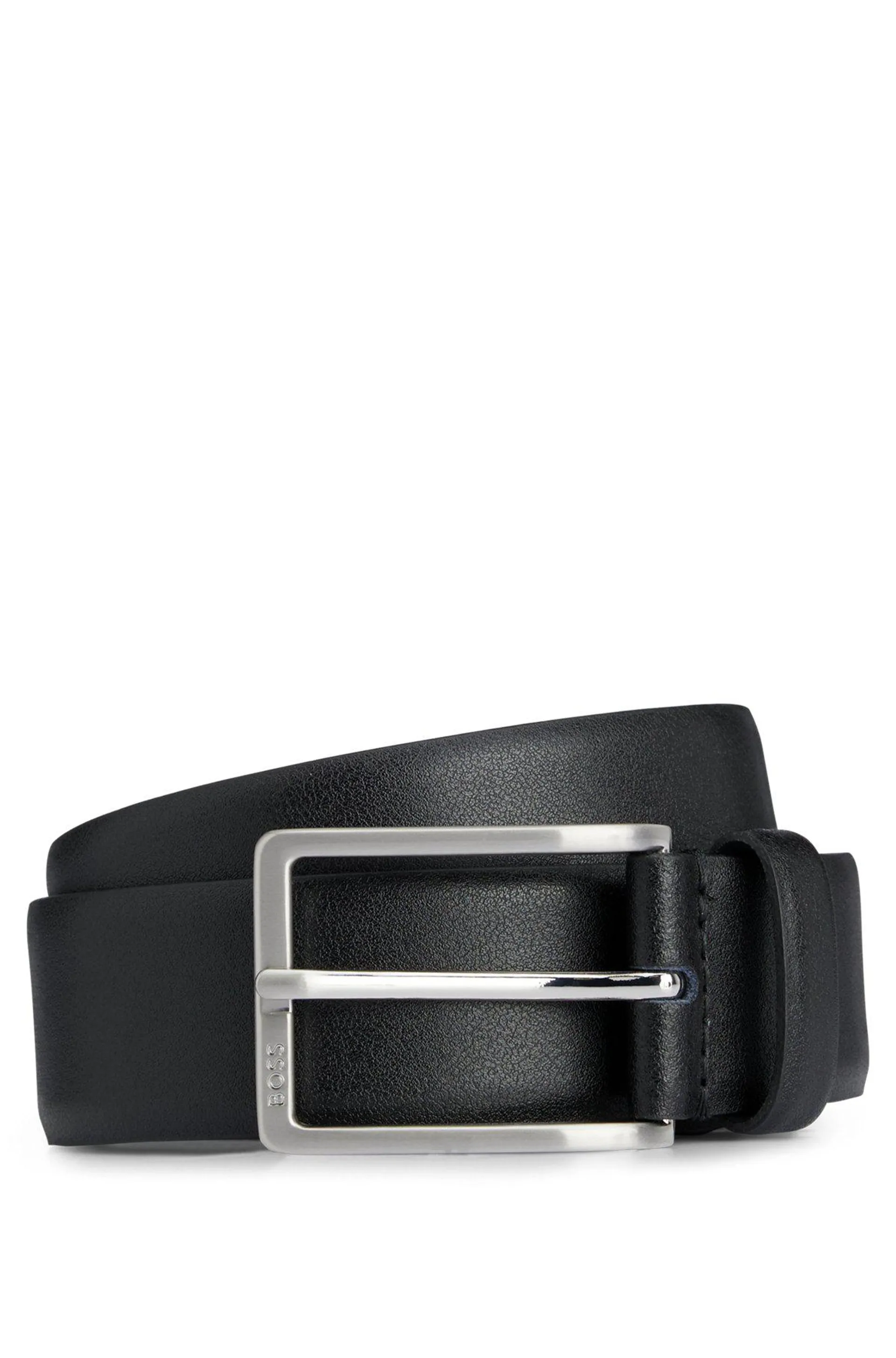 Cinturón de piel italiana con hebilla con logo grabado