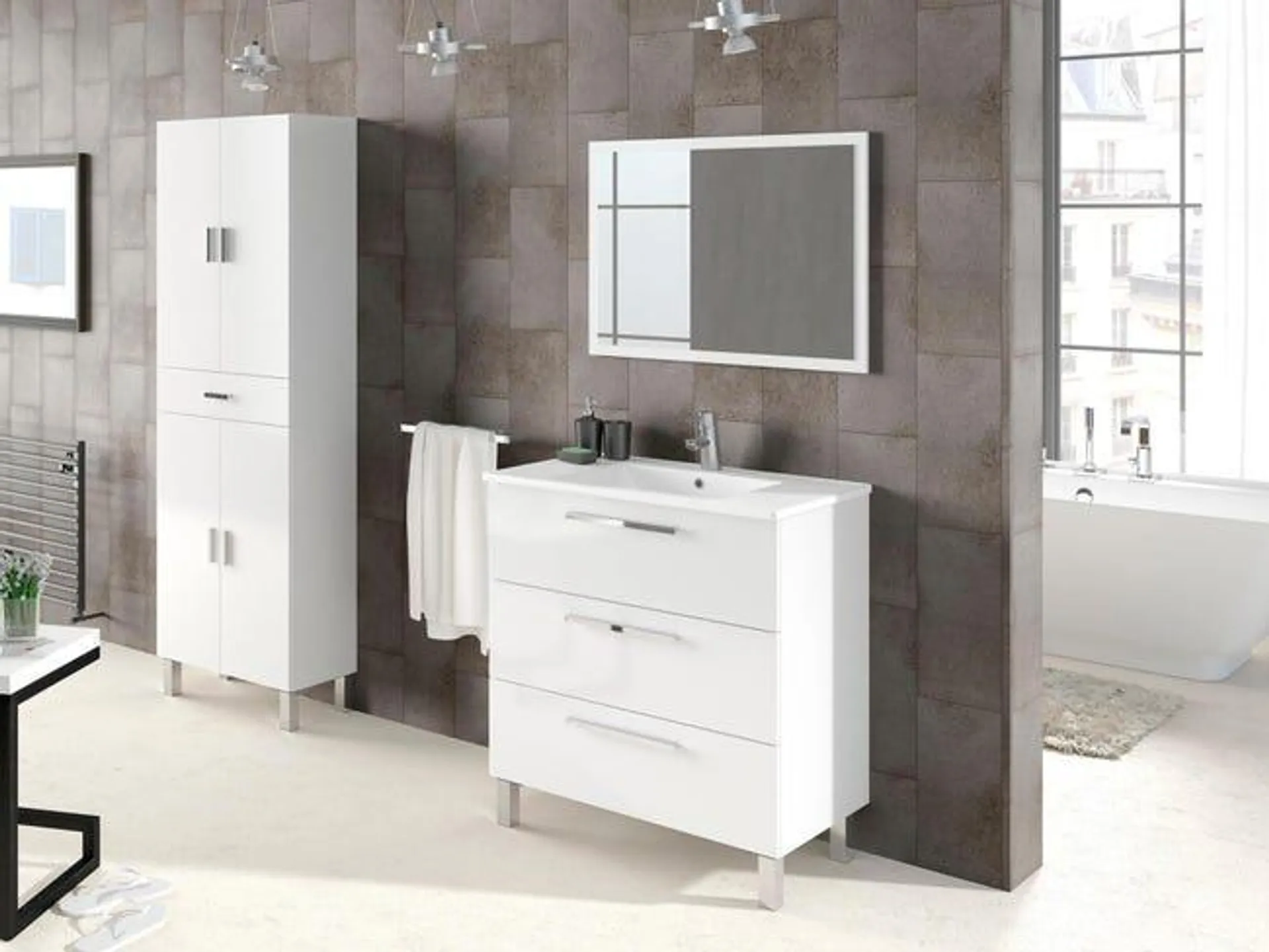 Mueble de baño con lavabo y espejo Athena blanco 80x45 cm Ver detalles del producto