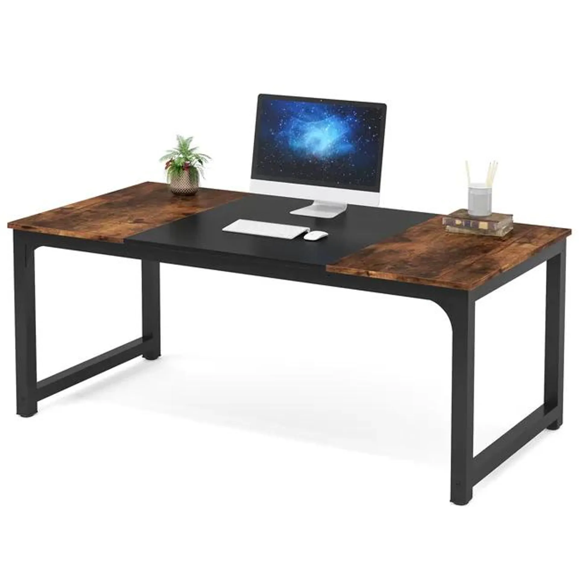 Tribesigns Mesa de Comedor, 160 x 80 x 75 cm, 4-6 Personas, Salón, Oficina, Mesa de Comedor Industrial, Rústico Marrón y Negro