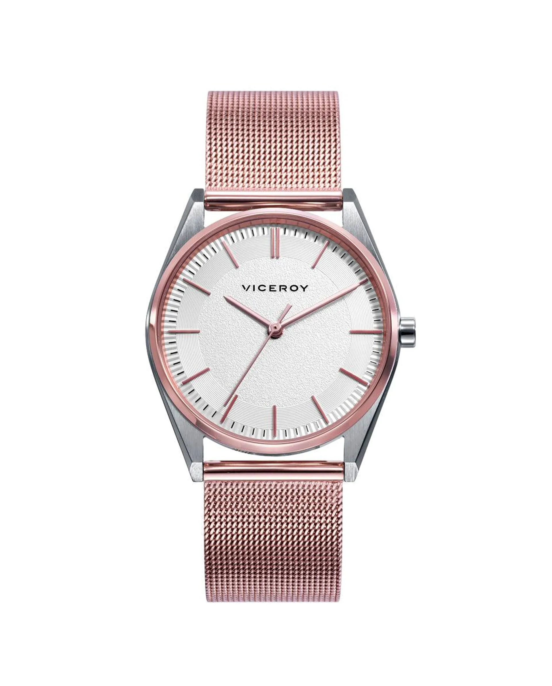 Reloj de mujer Dress 3 agujas de acero IP rosa y malla milanesa