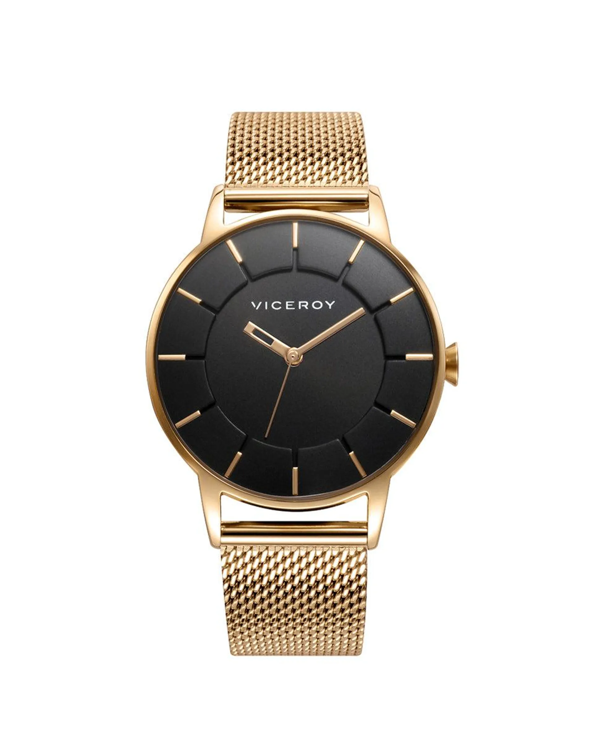 Reloj de mujer Kiss tres agujas acero Ip dorado con malla milanesa