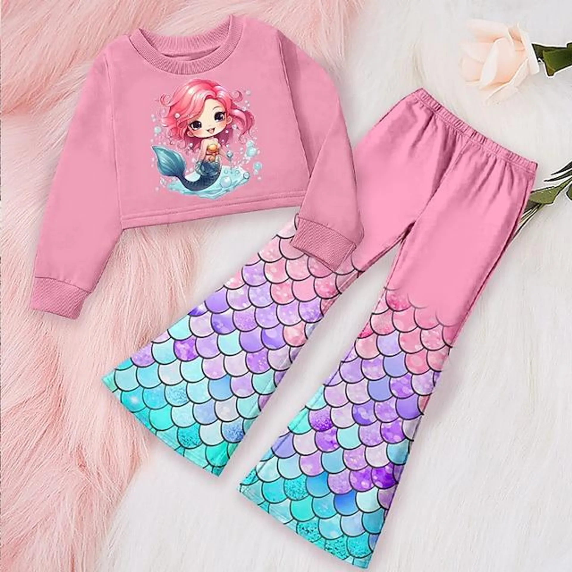 Chica 3D Graphic Caricatura Sirena Sudadera y Pantalones Conjunto de Ropa Rosa Manga Larga Impresión 3D Otoño Invierno Activo Moda Diario Poliéster Niños 3-12 años Exterior Cita Vacaciones Ajuste